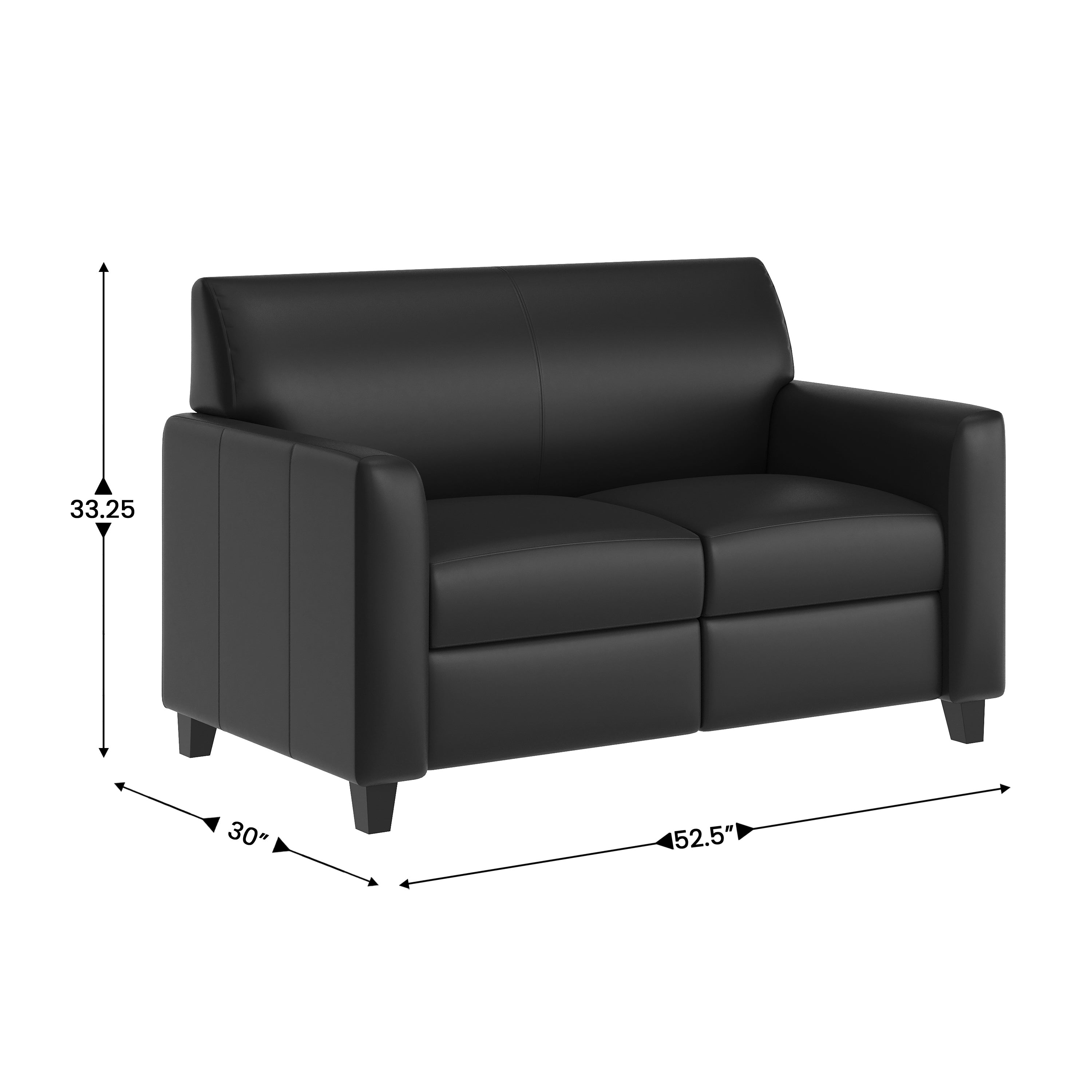 Agent Black LeatherSoft Reception Loveseat with Right Side Charging Bank, Includes 2 Outlets, 2USB Ports, 1 USB-C Port, Solid Wood Legs