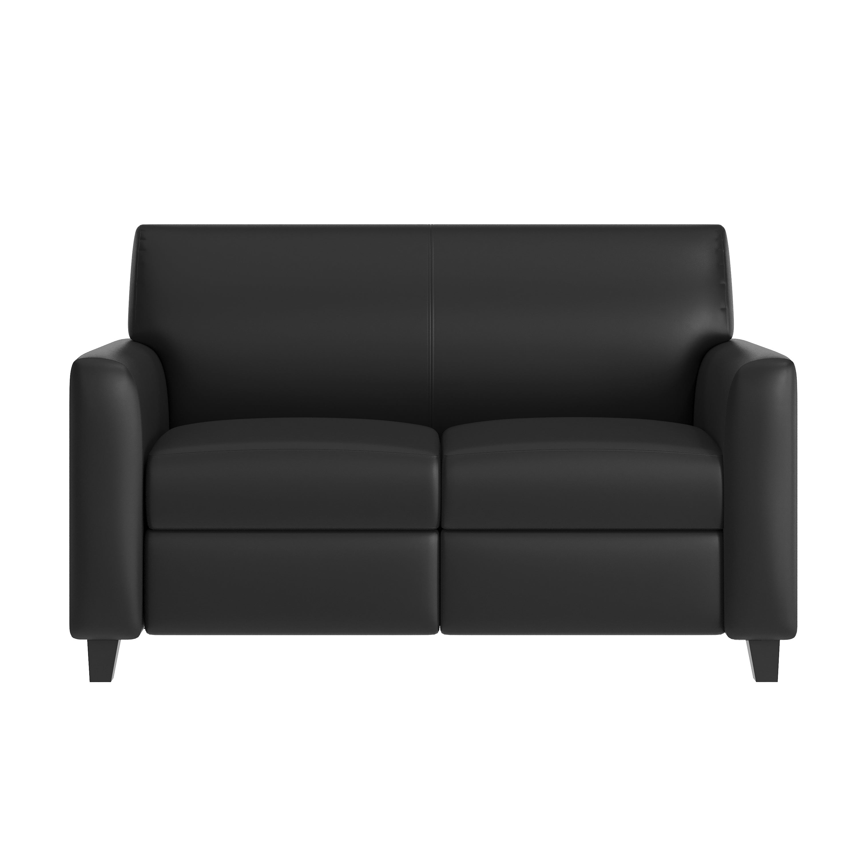 Agent Black LeatherSoft Reception Loveseat with Right Side Charging Bank, Includes 2 Outlets, 2USB Ports, 1 USB-C Port, Solid Wood Legs