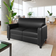 Agent Black LeatherSoft Reception Loveseat with Right Side Charging Bank, Includes 2 Outlets, 2USB Ports, 1 USB-C Port, Solid Wood Legs