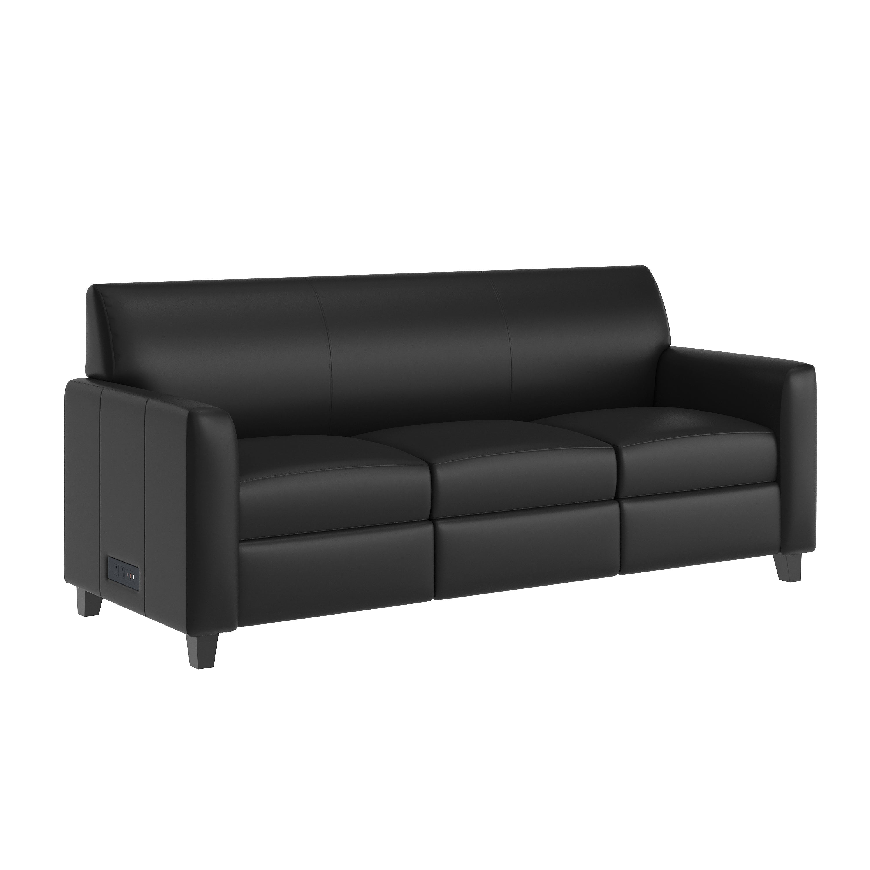Agent Black LeatherSoft Reception Sofa with Left and Right Side Charging Banks, Includes 2 Outlets, 2USB Ports, 1 USB-C Port, Solid Wood Legs