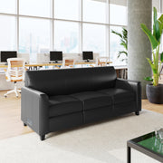 Agent Black LeatherSoft Reception Sofa with Left and Right Side Charging Banks, Includes 2 Outlets, 2USB Ports, 1 USB-C Port, Solid Wood Legs