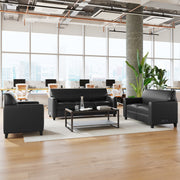 Agent 3 Piece Reception Set with Charging Banks and Solid Wood Legs in Black LeatherSoft