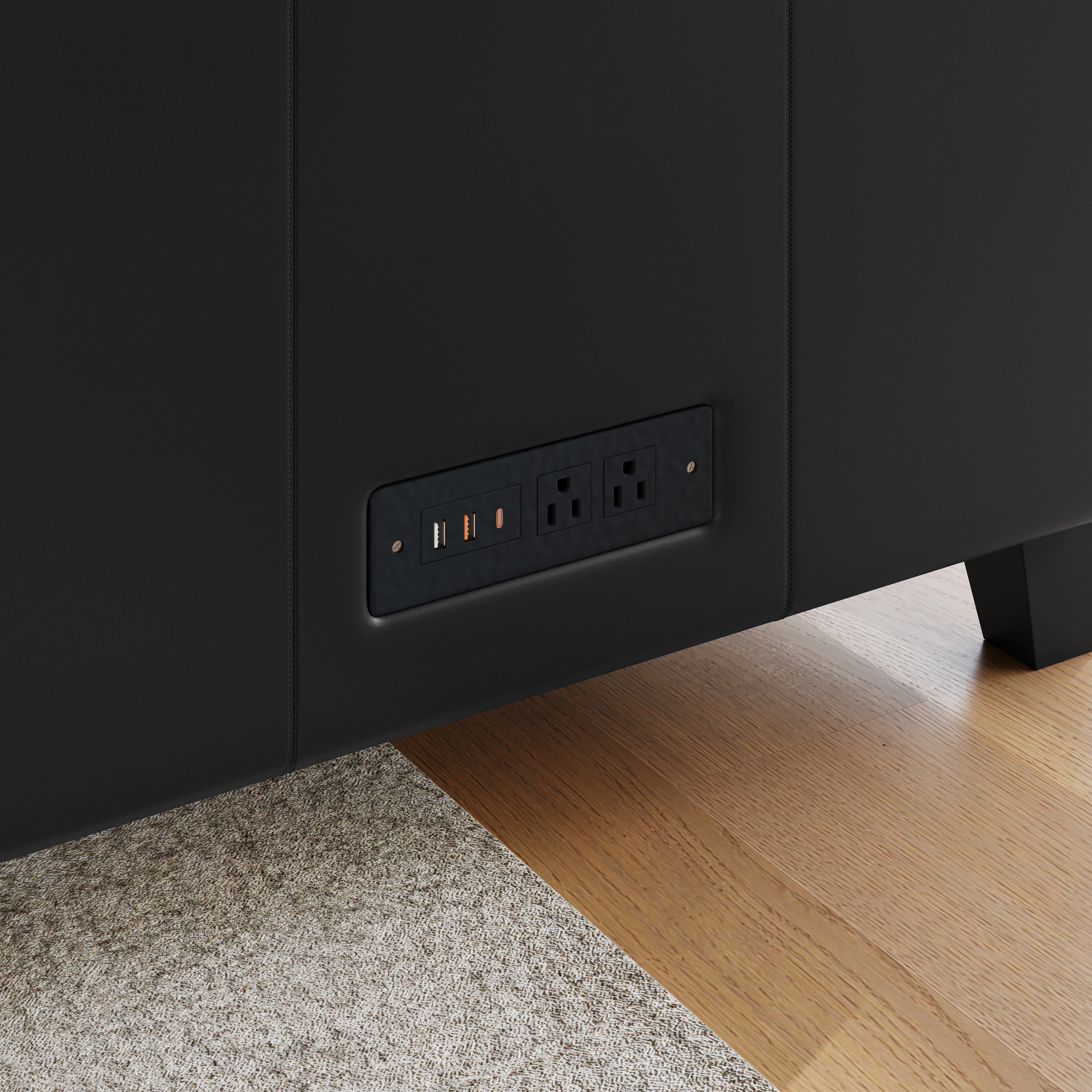 Agent 3 Piece Reception Set with Charging Banks and Solid Wood Legs in Black LeatherSoft