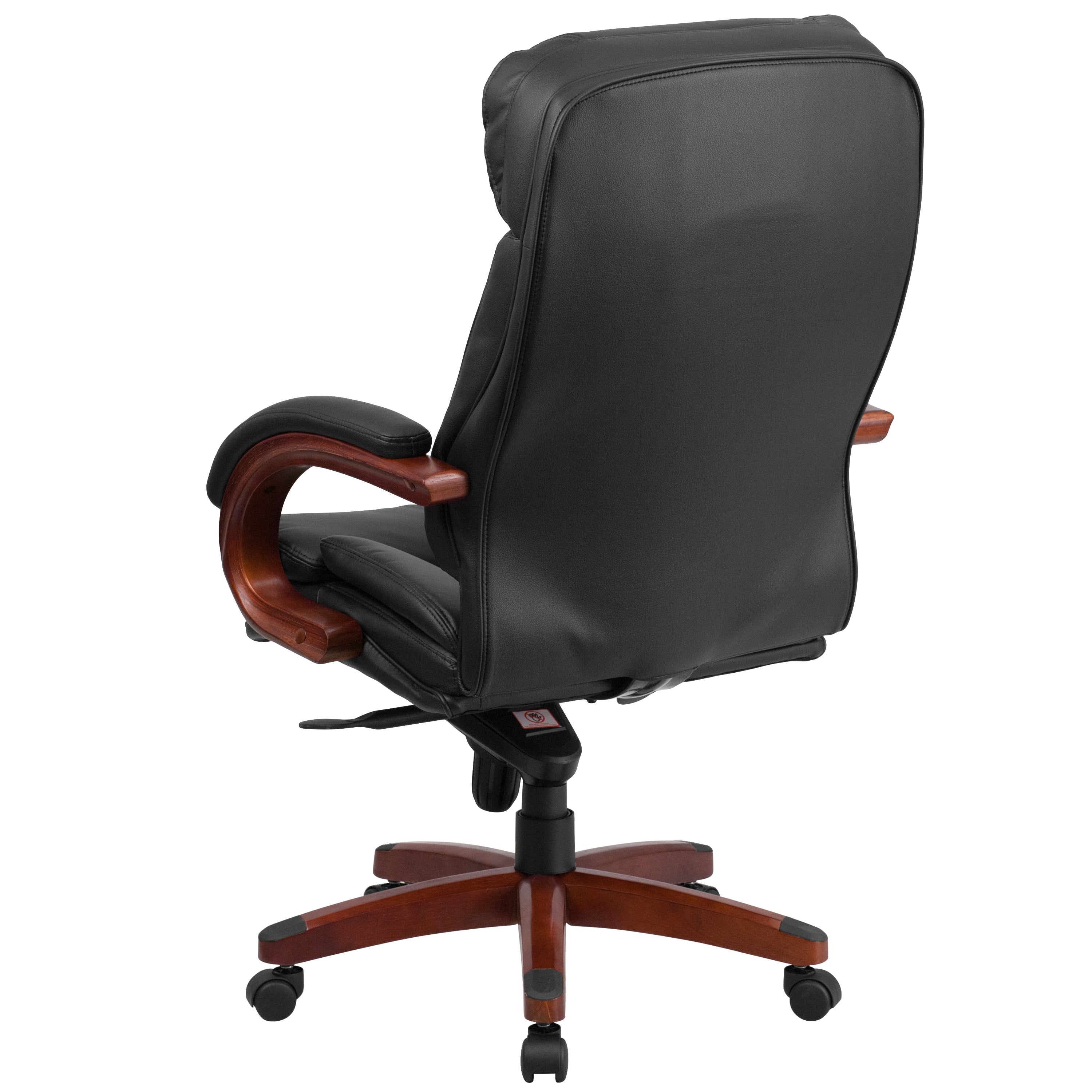 Hansel High Back Black LeatherSoft Executive Ergonomic Office Chair with Synchro-Tilt Mechanism, Mahogany Wood Base and Arms