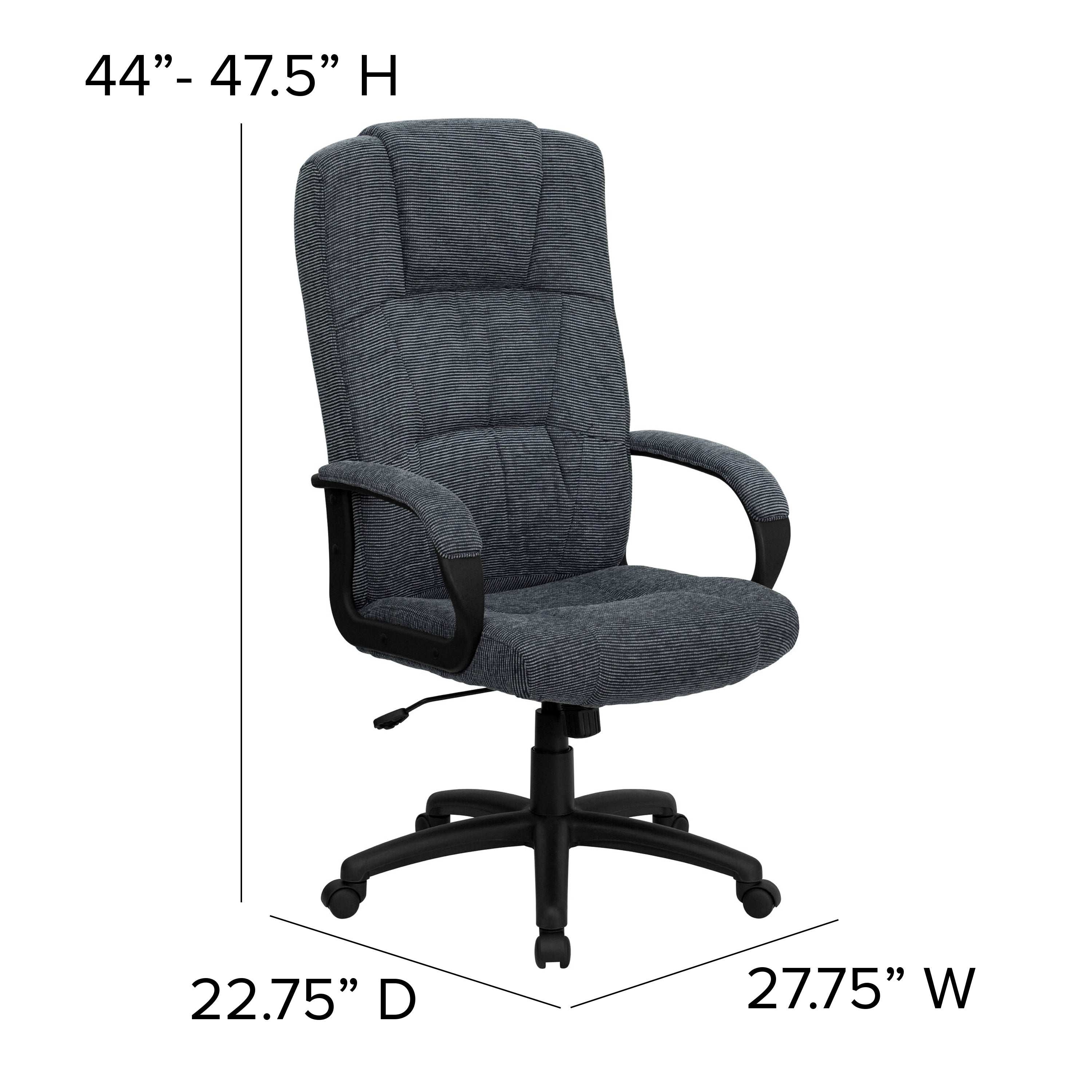 Rochelle High Back Gray Fabric Executive Swivel Office Chair with Arms