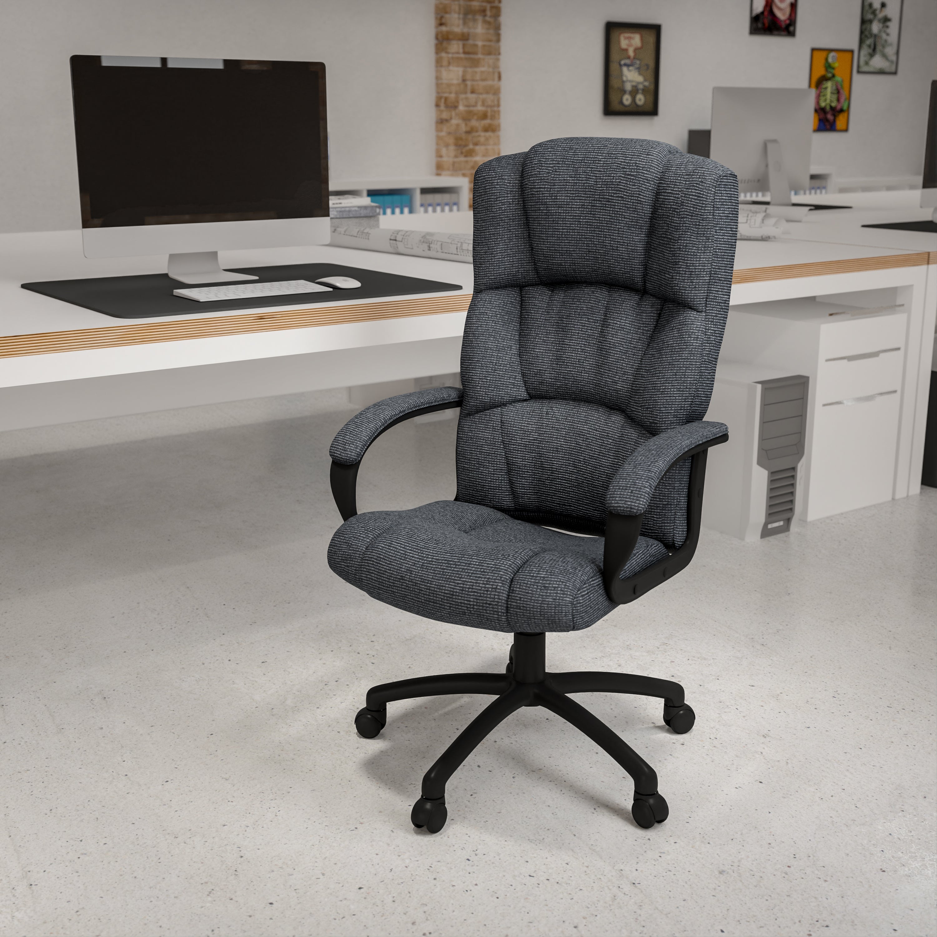 Rochelle High Back Gray Fabric Executive Swivel Office Chair with Arms