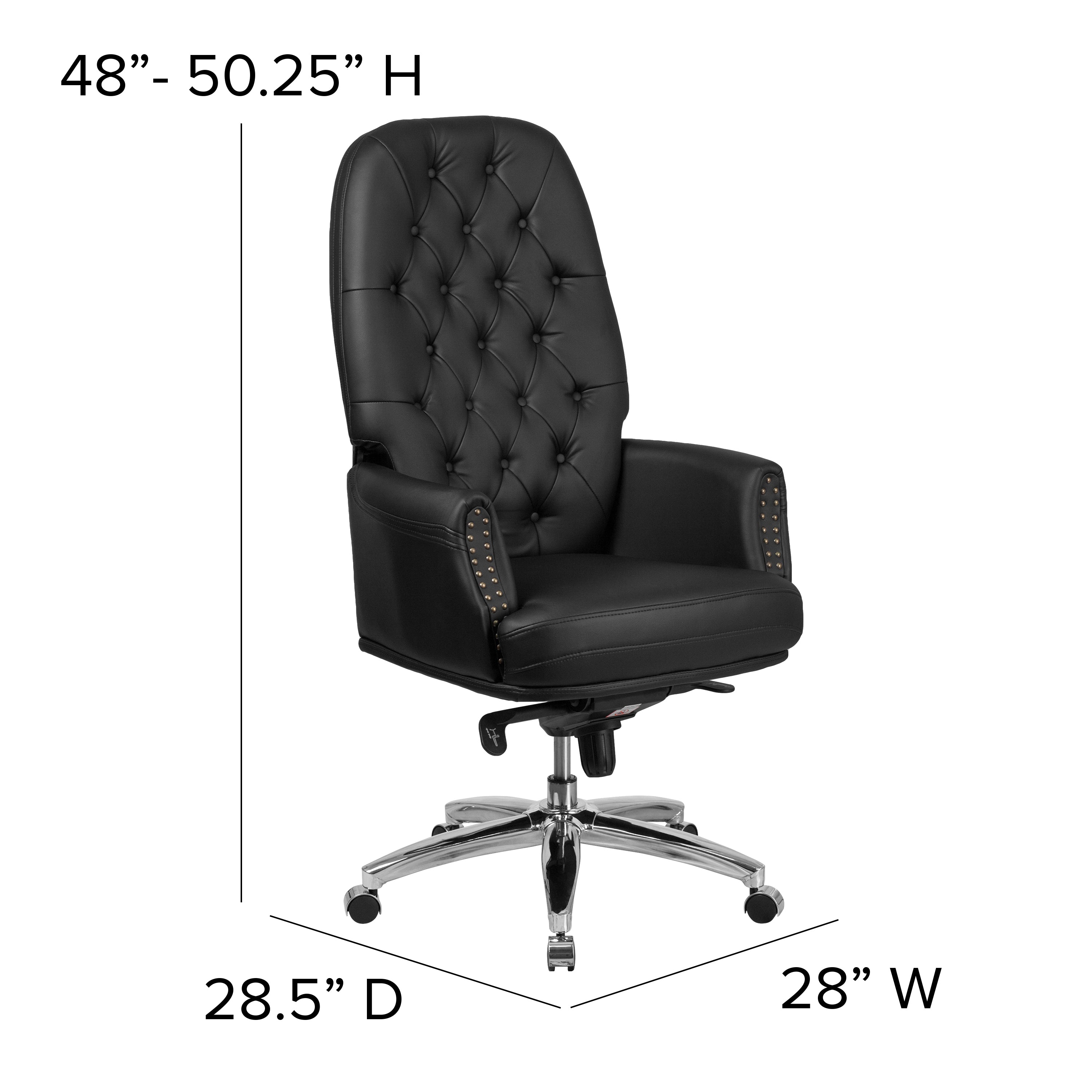 Hansel High Back Traditional Tufted Black LeatherSoft Multifunction Executive Swivel Ergonomic Office Chair with Arms