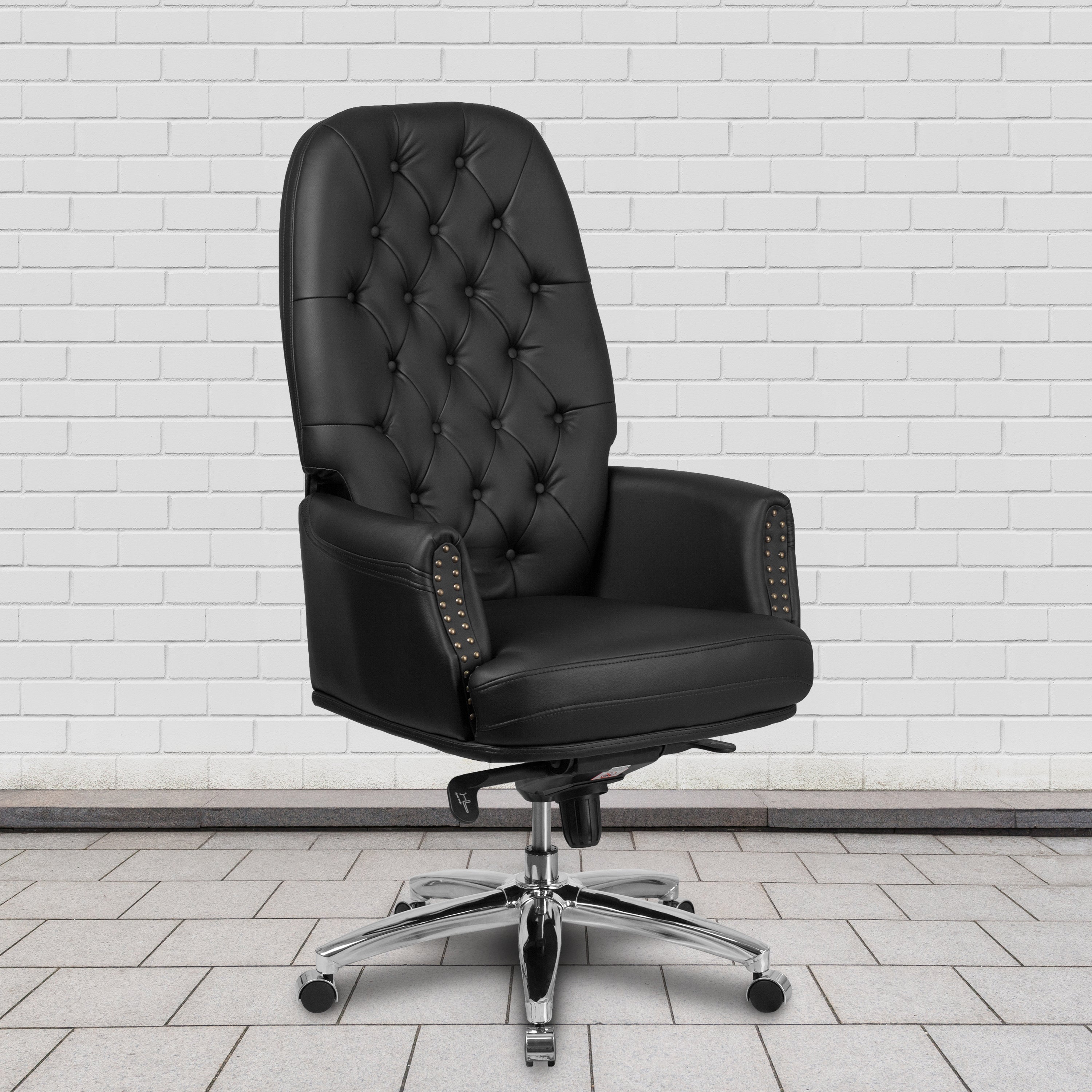 Hansel High Back Traditional Tufted Black LeatherSoft Multifunction Executive Swivel Ergonomic Office Chair with Arms