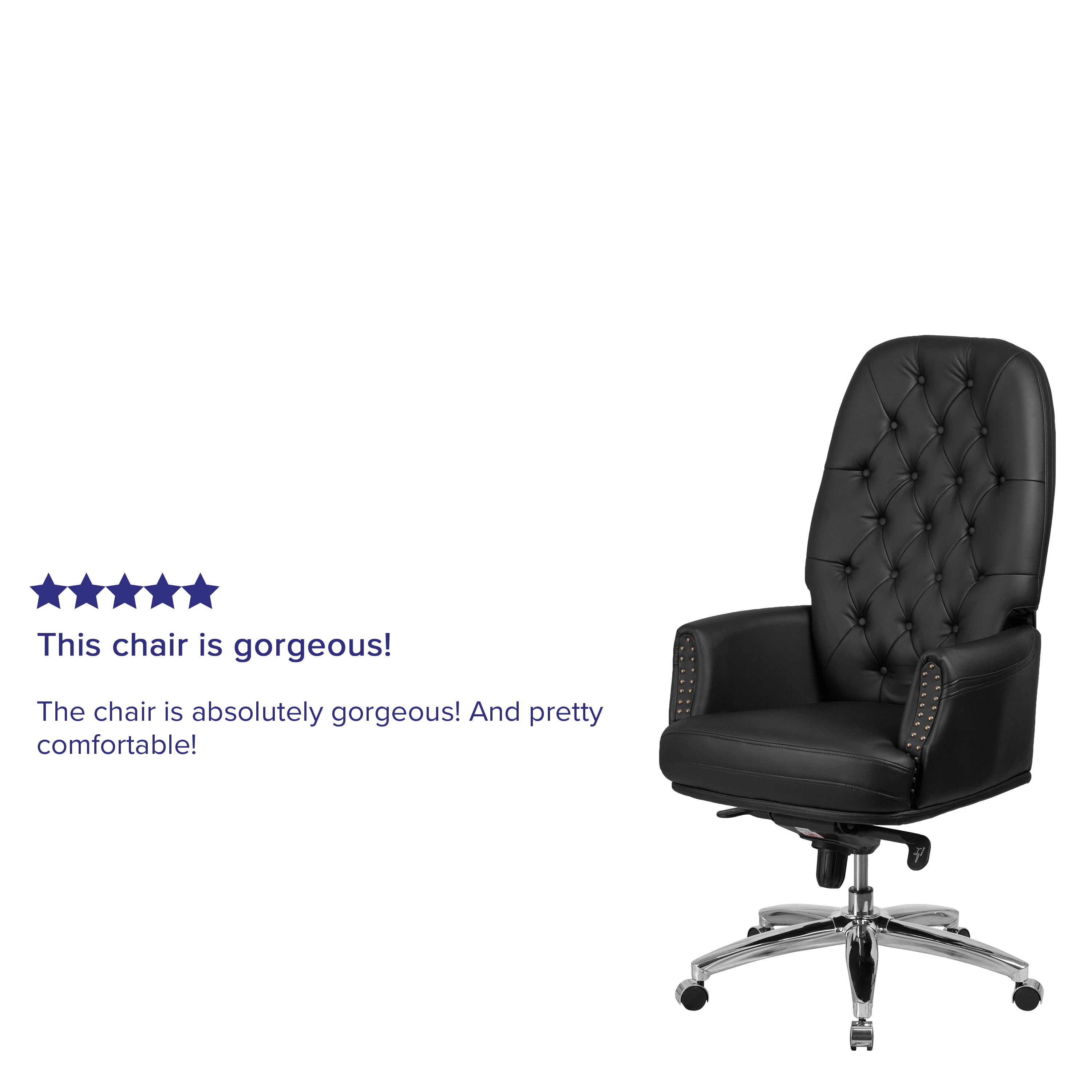 Hansel High Back Traditional Tufted Black LeatherSoft Multifunction Executive Swivel Ergonomic Office Chair with Arms