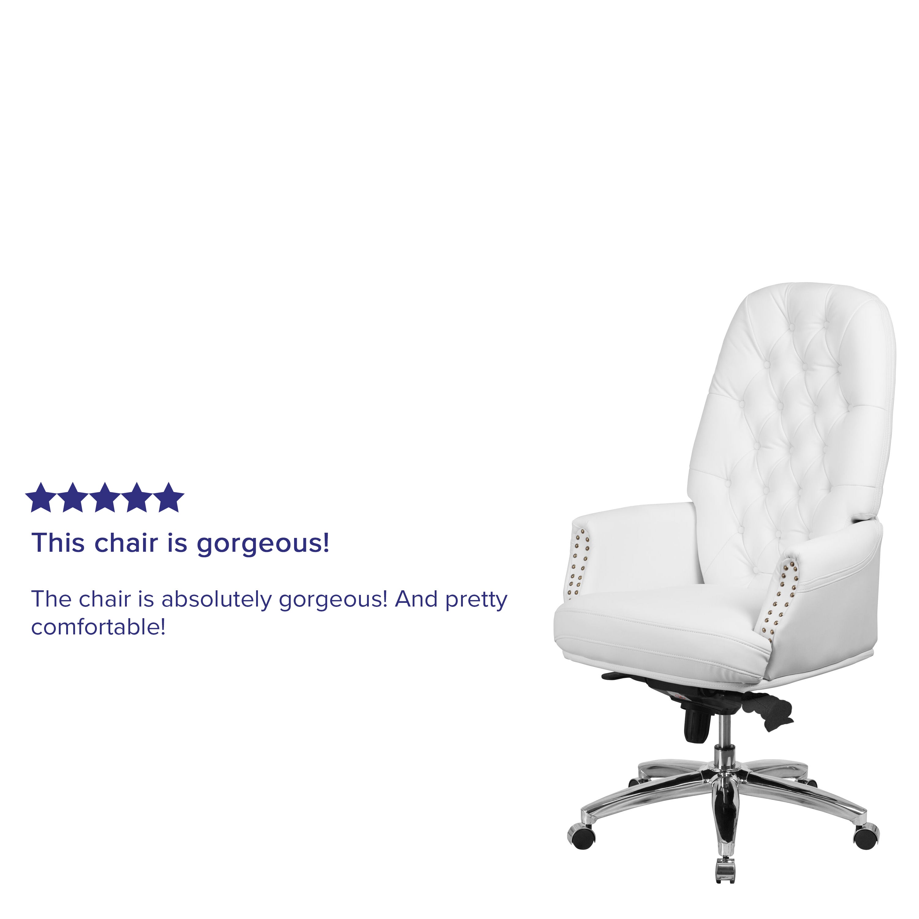 Hansel High Back Traditional Tufted White LeatherSoft Multifunction Executive Swivel Ergonomic Office Chair with Arms