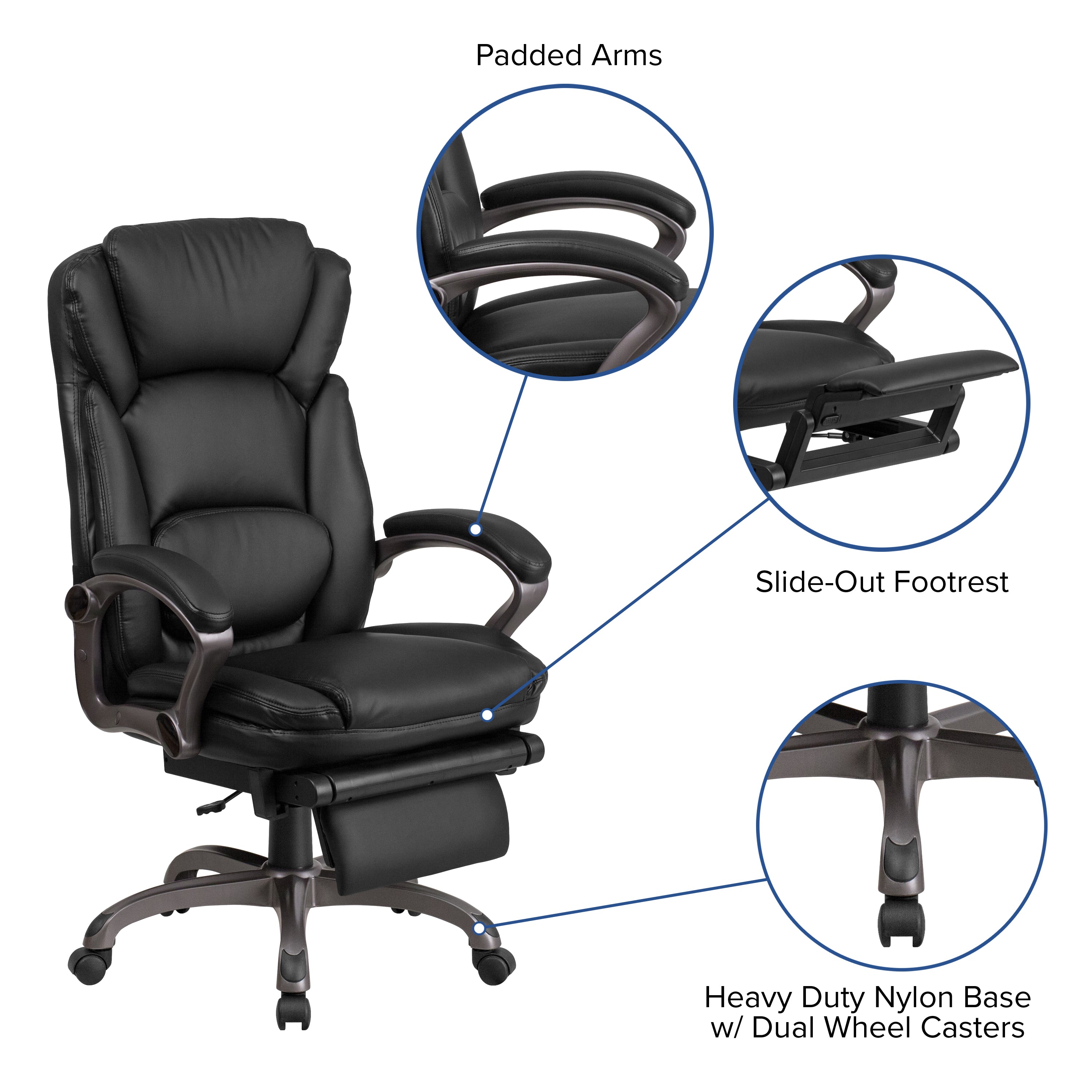 Martin High Back Black LeatherSoft Executive Reclining Ergonomic Swivel Office Chair with Outer Lumbar Cushion and Arms