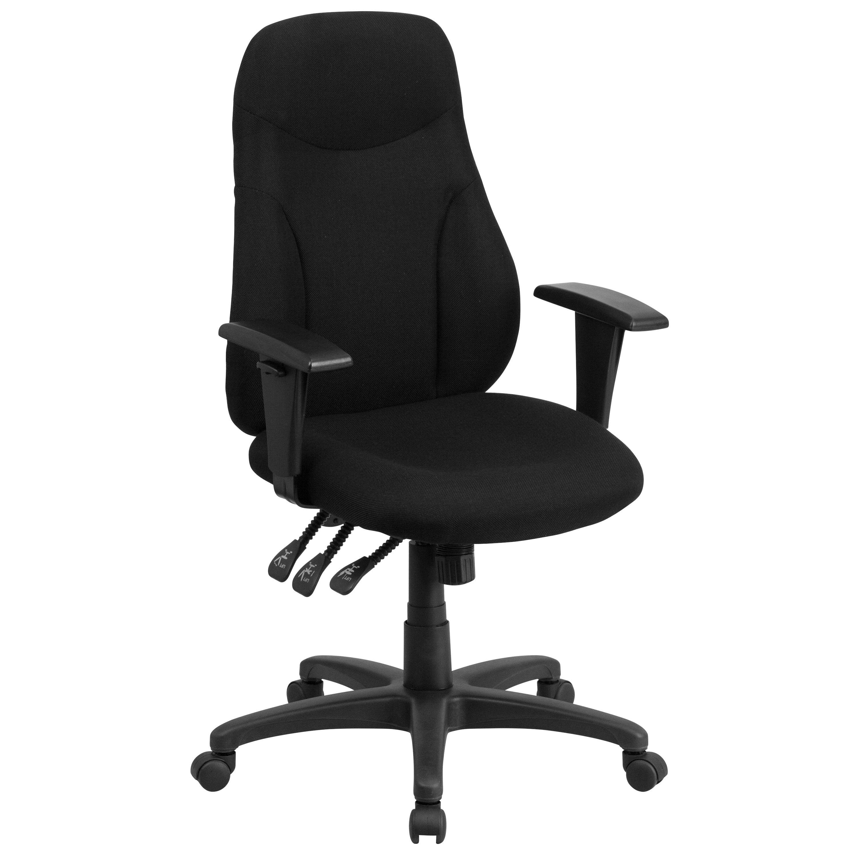 Hughes High Back Black Fabric Multifunction Swivel Ergonomic Task Office Chair with Adjustable Arms
