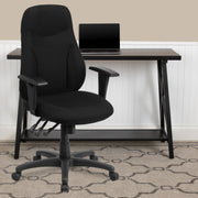 Hughes High Back Black Fabric Multifunction Swivel Ergonomic Task Office Chair with Adjustable Arms