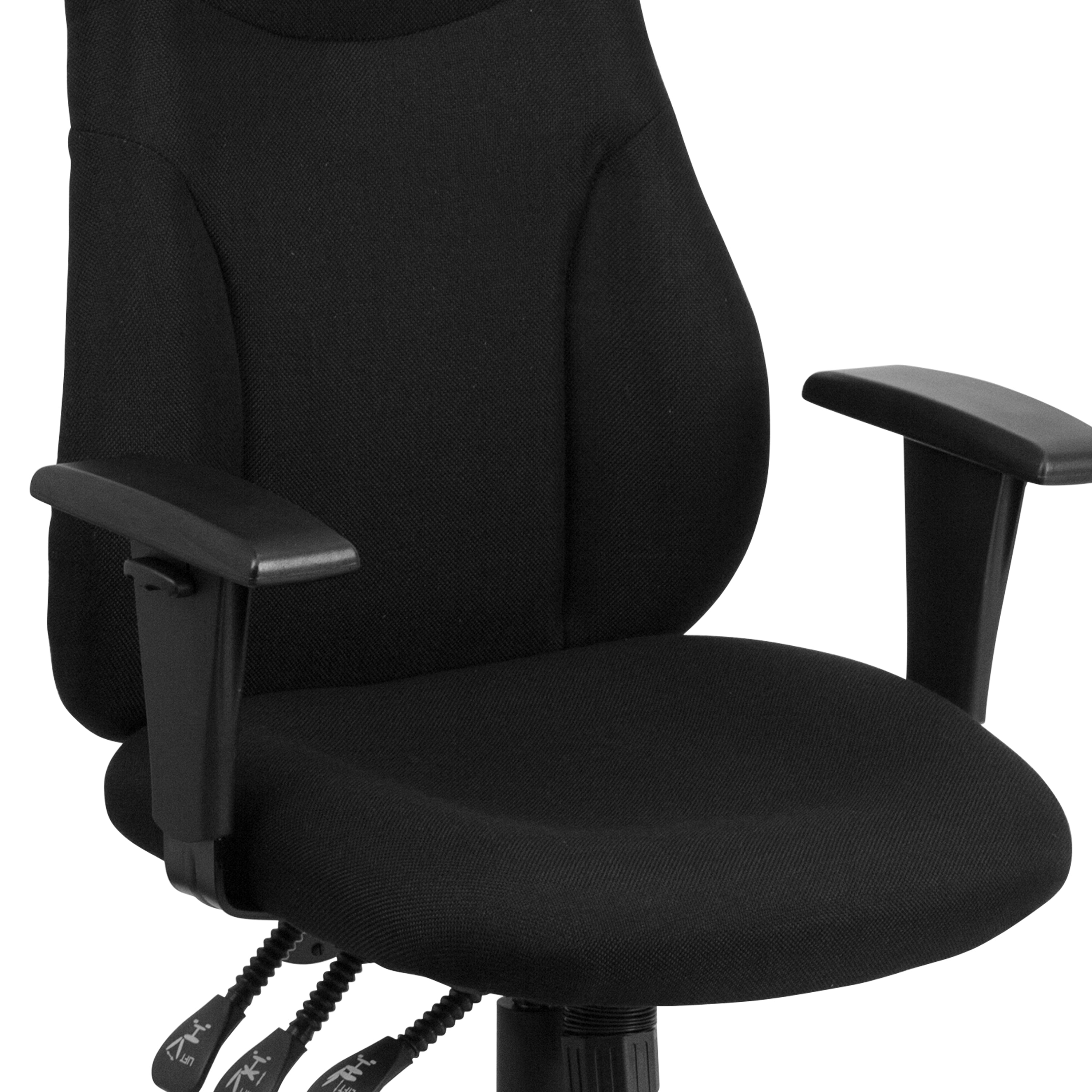 Hughes High Back Black Fabric Multifunction Swivel Ergonomic Task Office Chair with Adjustable Arms