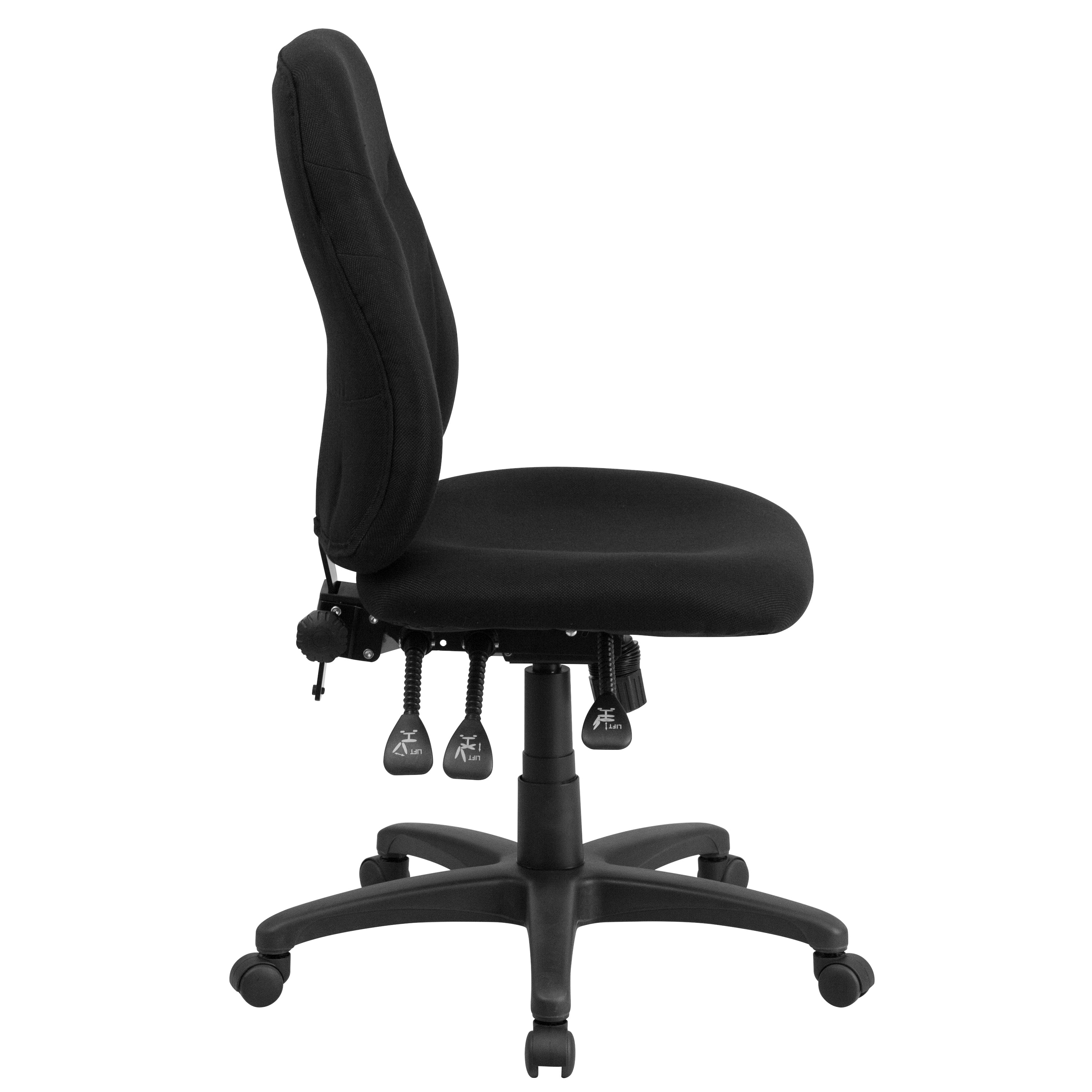 Brandy Mid-Back Black Fabric Multifunction Swivel Ergonomic Task Office Chair