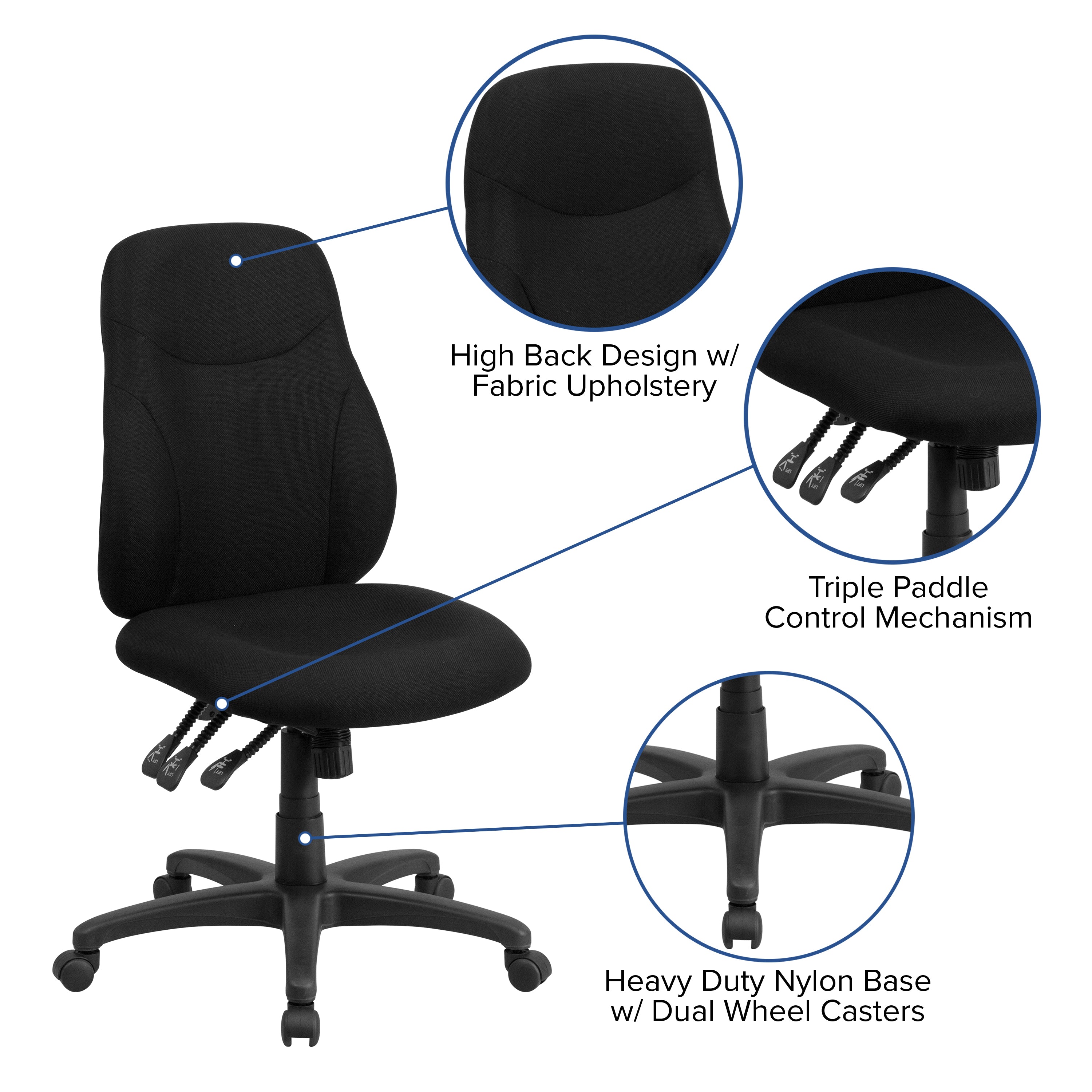 Brandy Mid-Back Black Fabric Multifunction Swivel Ergonomic Task Office Chair
