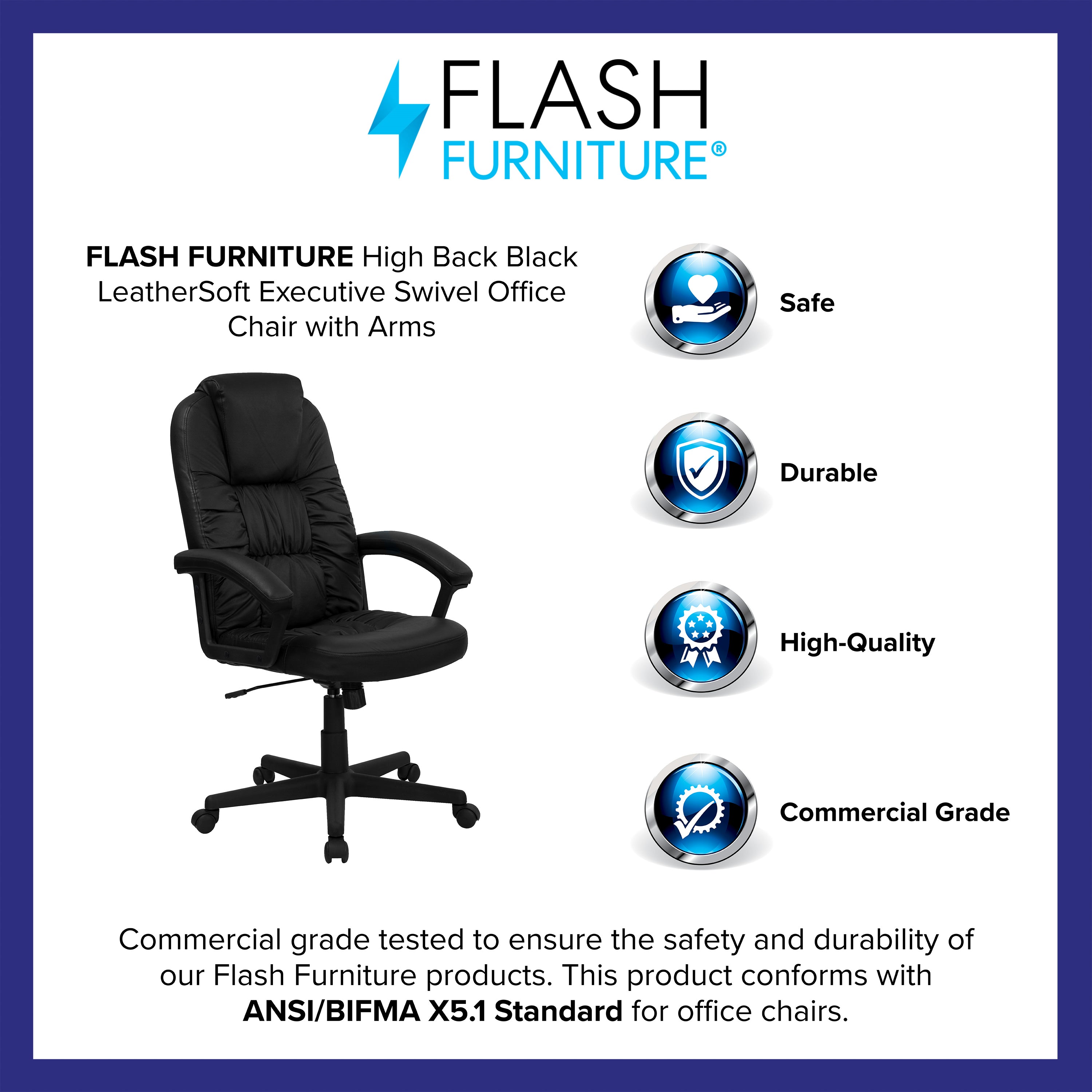 Hansel High Back Black LeatherSoft Executive Swivel Office Chair with Arms