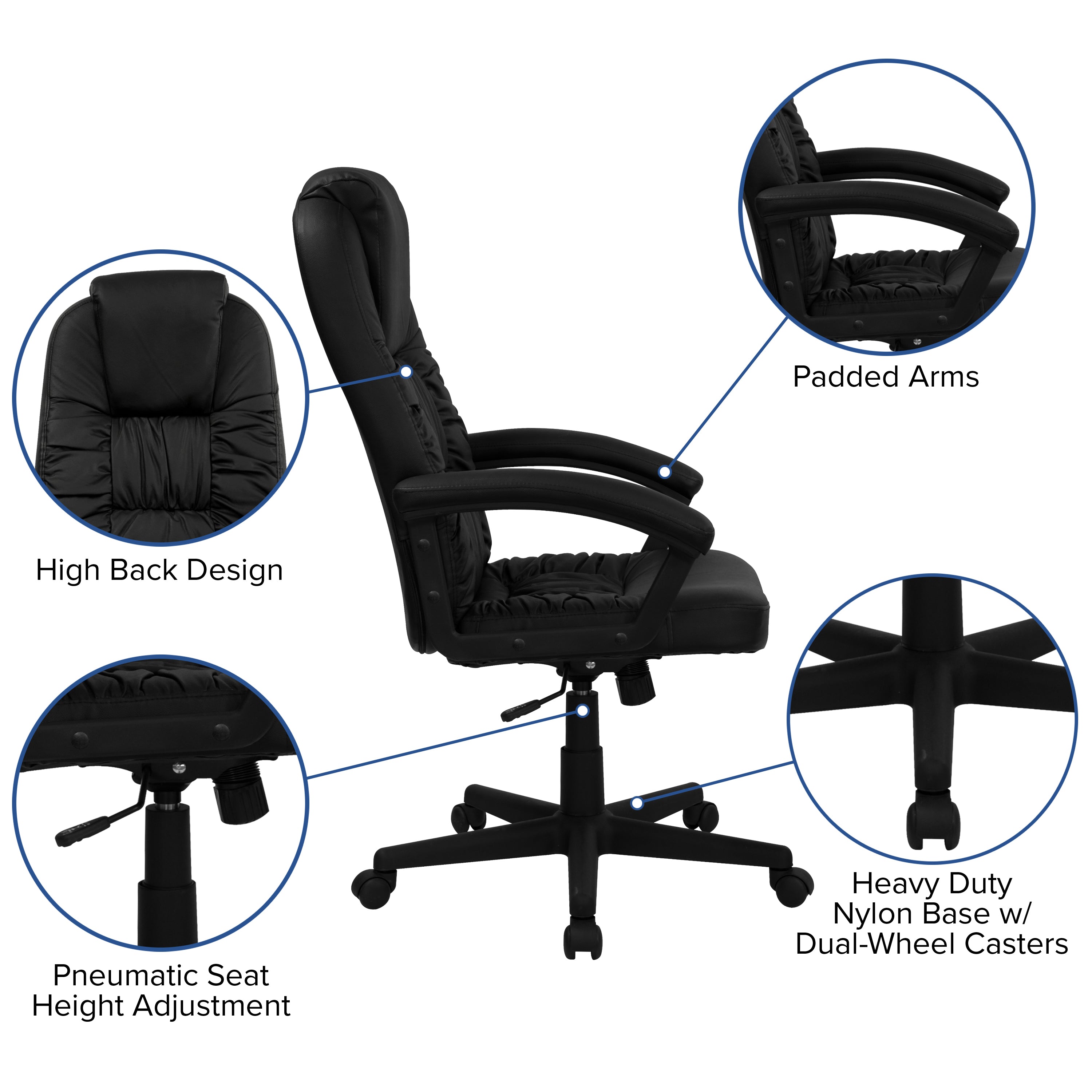 Hansel High Back Black LeatherSoft Executive Swivel Office Chair with Arms