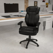 Hansel High Back Black LeatherSoft Multifunction Executive Swivel Ergonomic Office Chair with Lumbar Support Knob with Arms