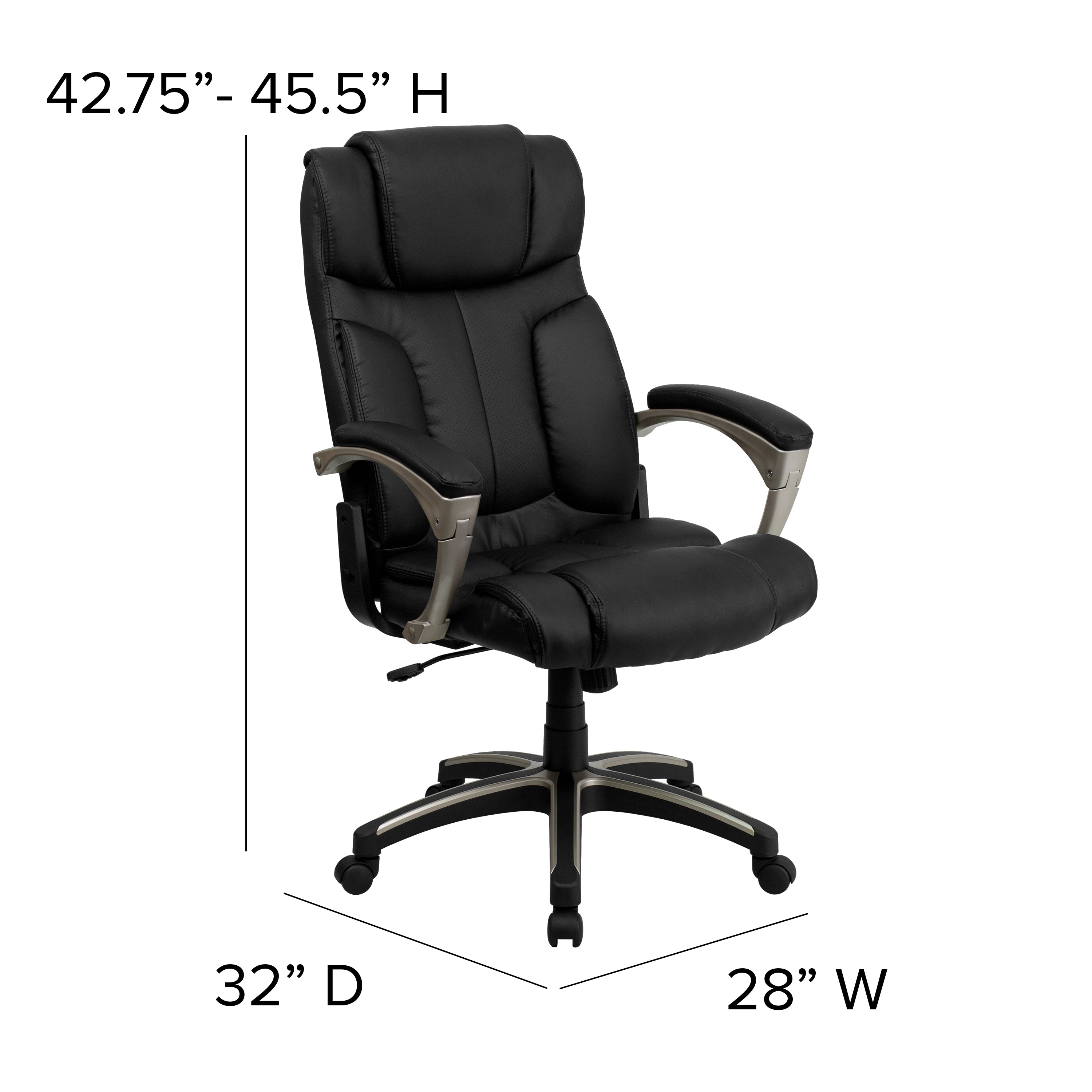 Hansel High Back Folding Black LeatherSoft Executive Swivel Office Chair with Arms