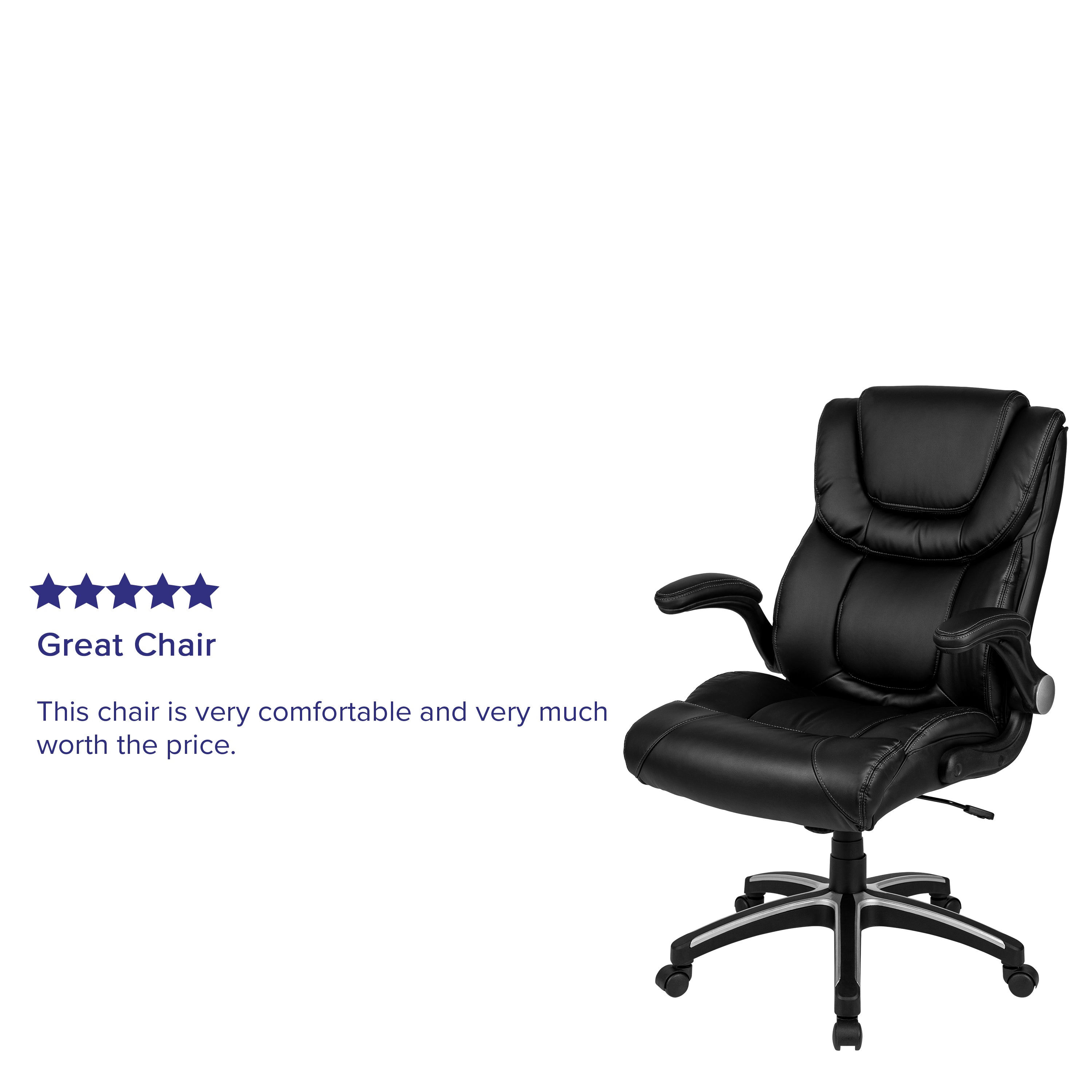 Hansel High Back Black LeatherSoft Executive Swivel Office Chair with Double Layered Headrest and Open Arms