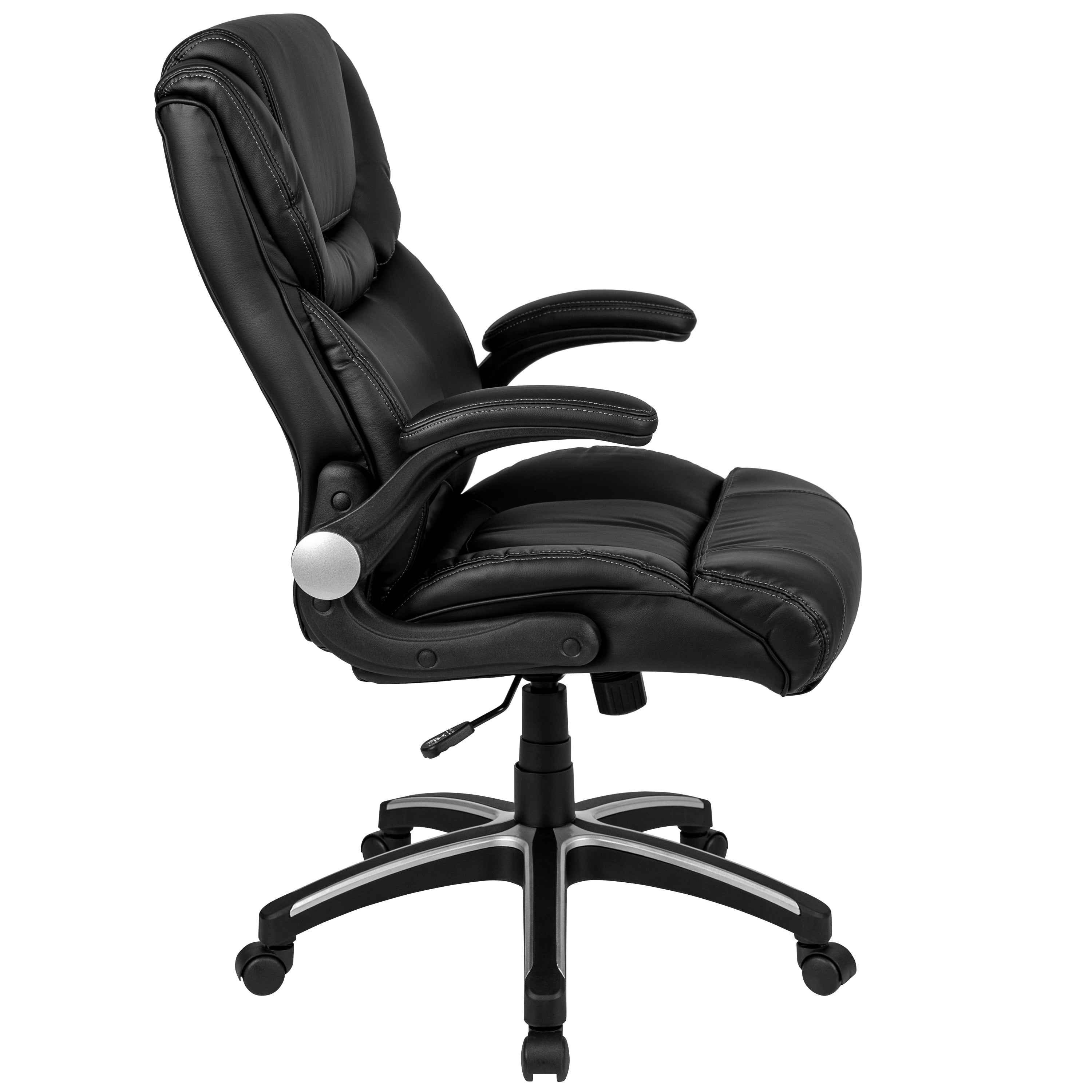 Hansel High Back Black LeatherSoft Executive Swivel Office Chair with Double Layered Headrest and Open Arms