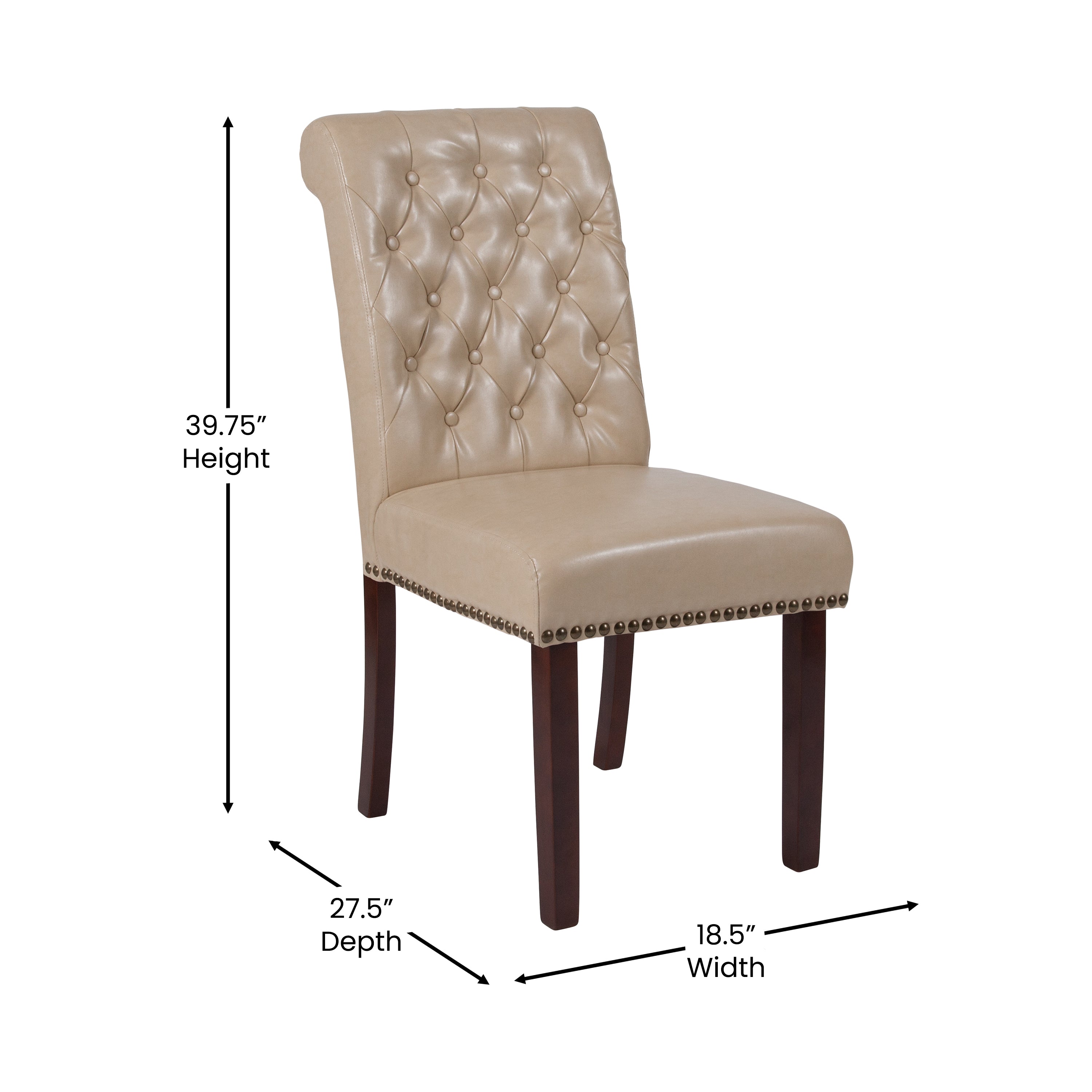 HERCULES Series Beige LeatherSoft Parsons Chair with Rolled Back, Accent Nail Trim and Walnut Finish