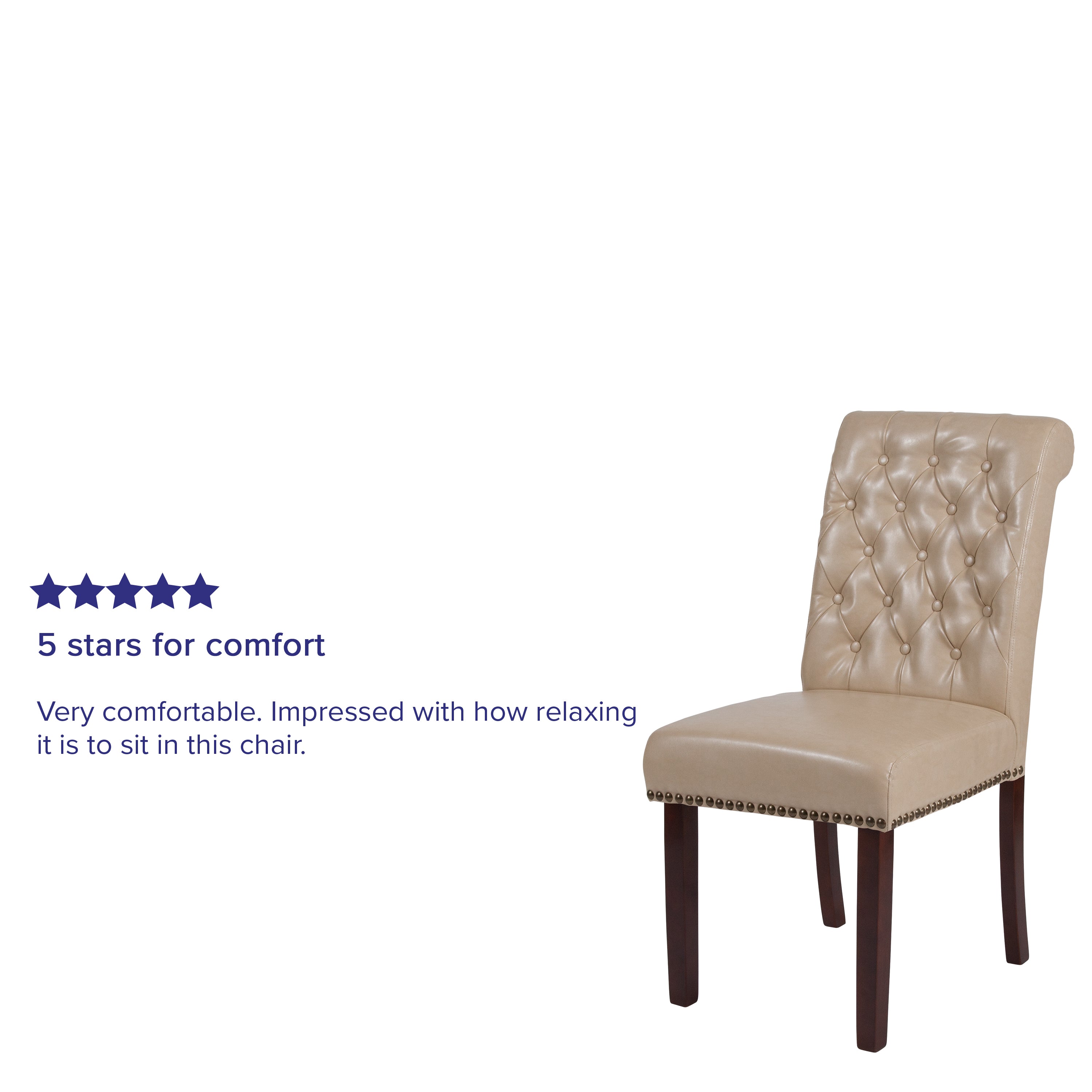 HERCULES Series Beige LeatherSoft Parsons Chair with Rolled Back, Accent Nail Trim and Walnut Finish