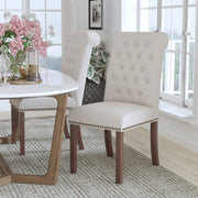 HERCULES Series Beige Fabric Parsons Chair with Rolled Back, Accent Nail Trim and Walnut Finish