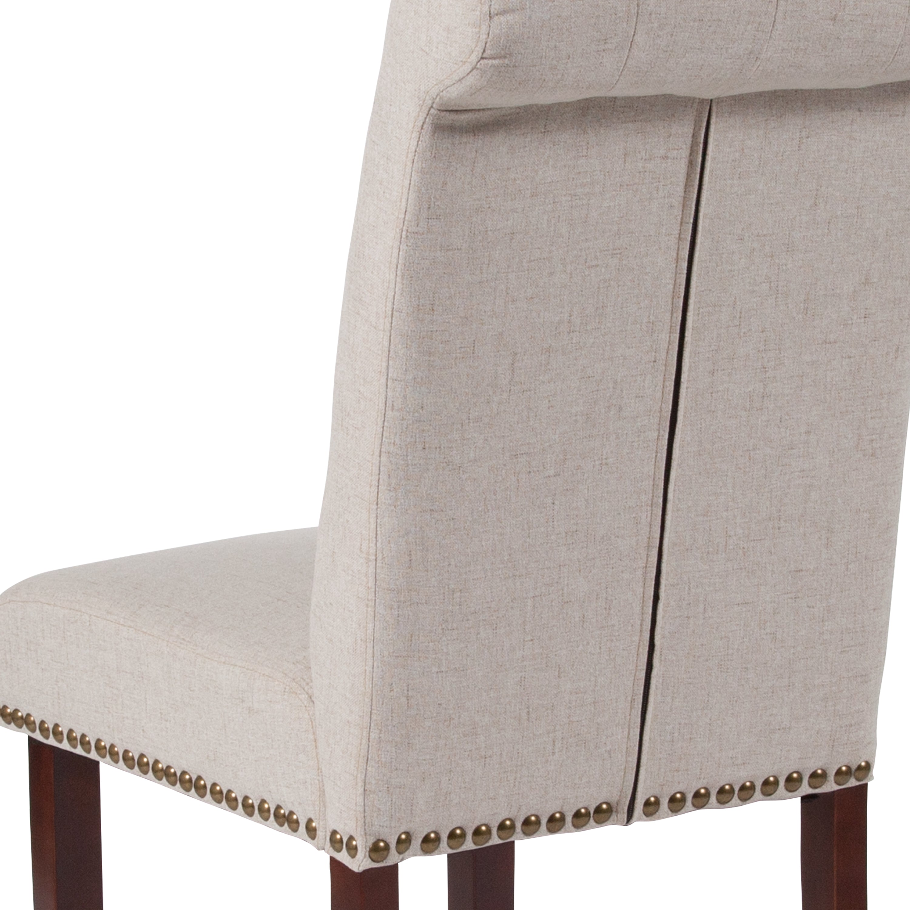 HERCULES Series Beige Fabric Parsons Chair with Rolled Back, Accent Nail Trim and Walnut Finish