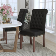 HERCULES Series Black LeatherSoft Parsons Chair with Rolled Back, Accent Nail Trim and Walnut Finish