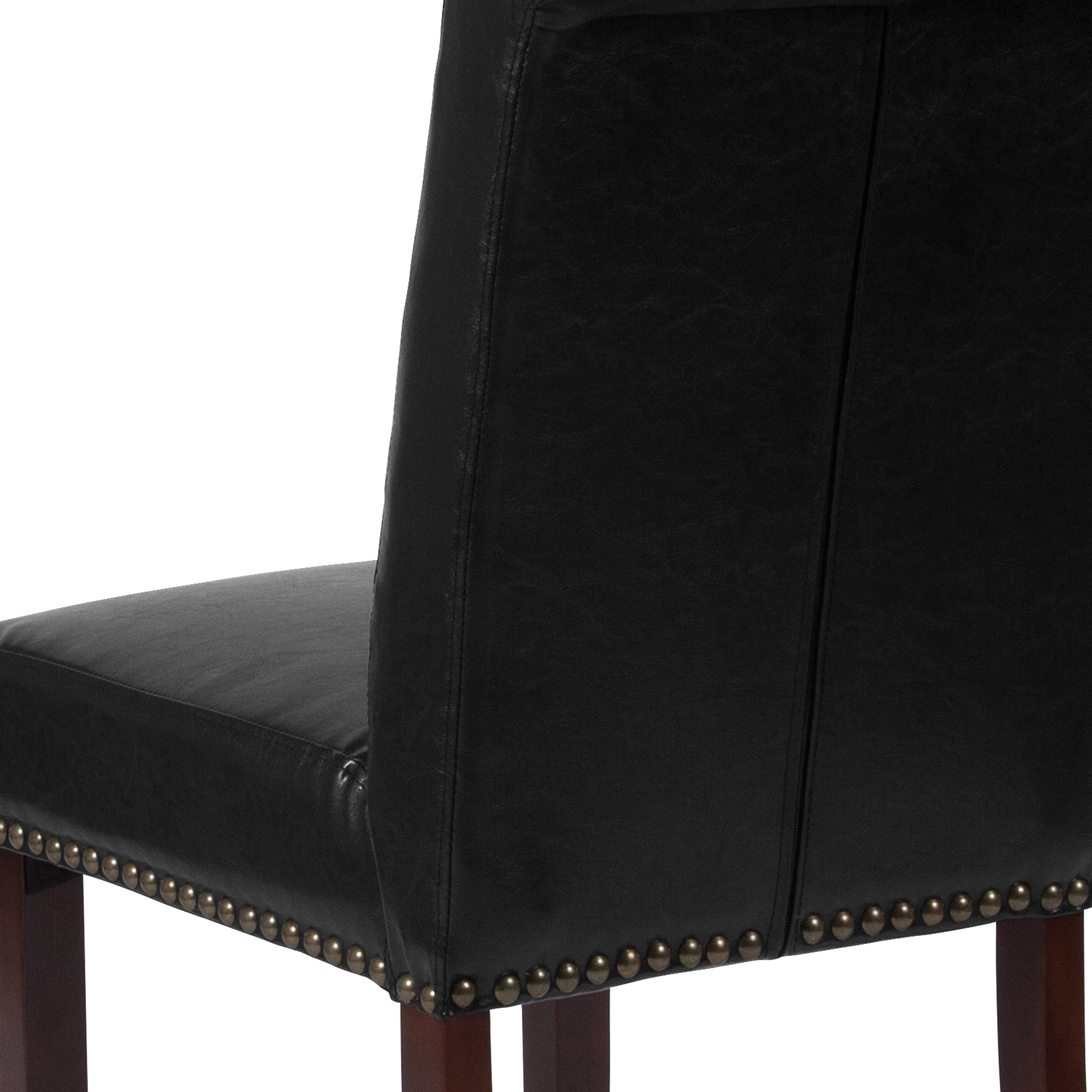 HERCULES Series Black LeatherSoft Parsons Chair with Rolled Back, Accent Nail Trim and Walnut Finish