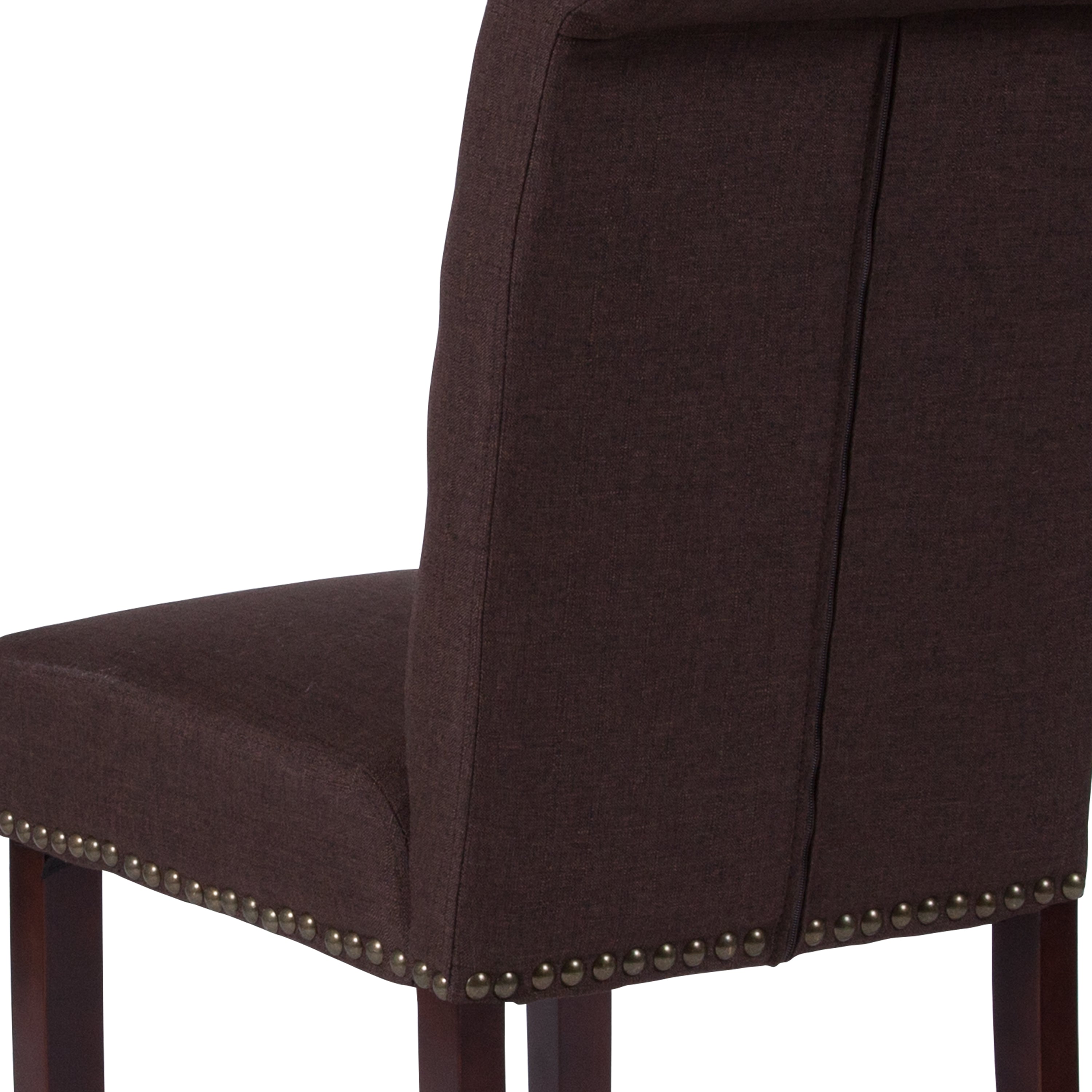 HERCULES Series Brown Fabric Parsons Chair with Rolled Back, Accent Nail Trim and Walnut Finish