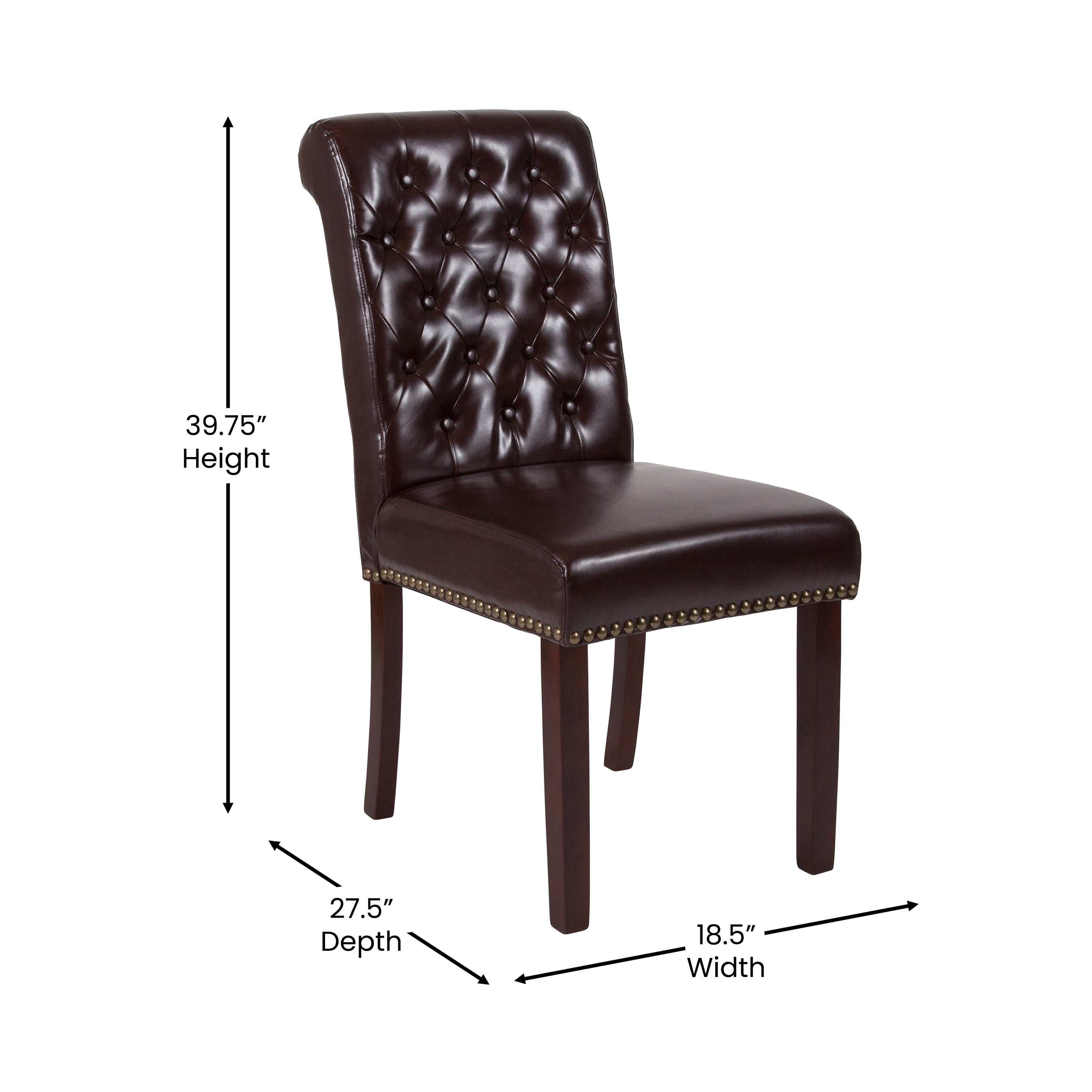HERCULES Series Brown LeatherSoft Parsons Chair with Rolled Back, Accent Nail Trim and Walnut Finish