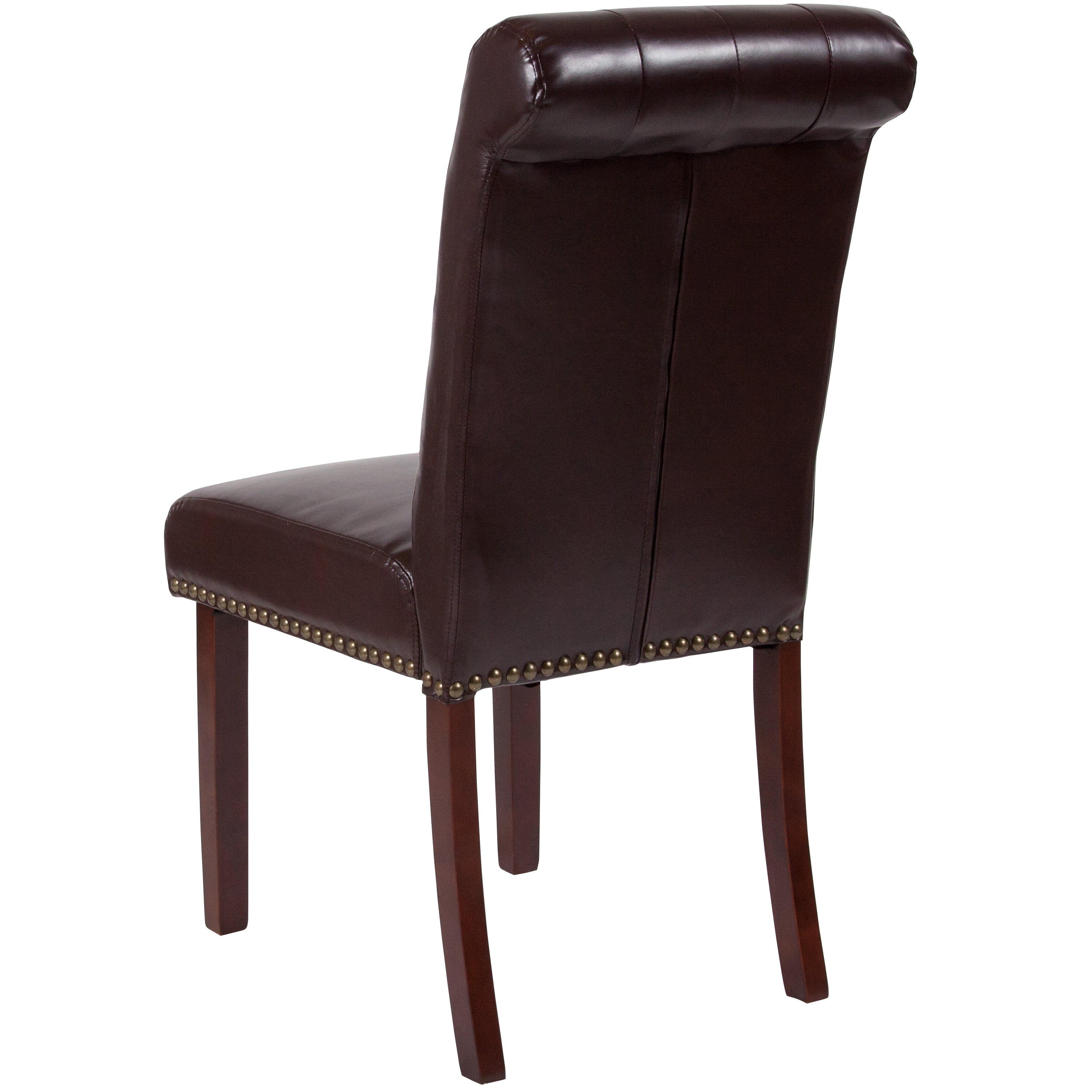 HERCULES Series Brown LeatherSoft Parsons Chair with Rolled Back, Accent Nail Trim and Walnut Finish