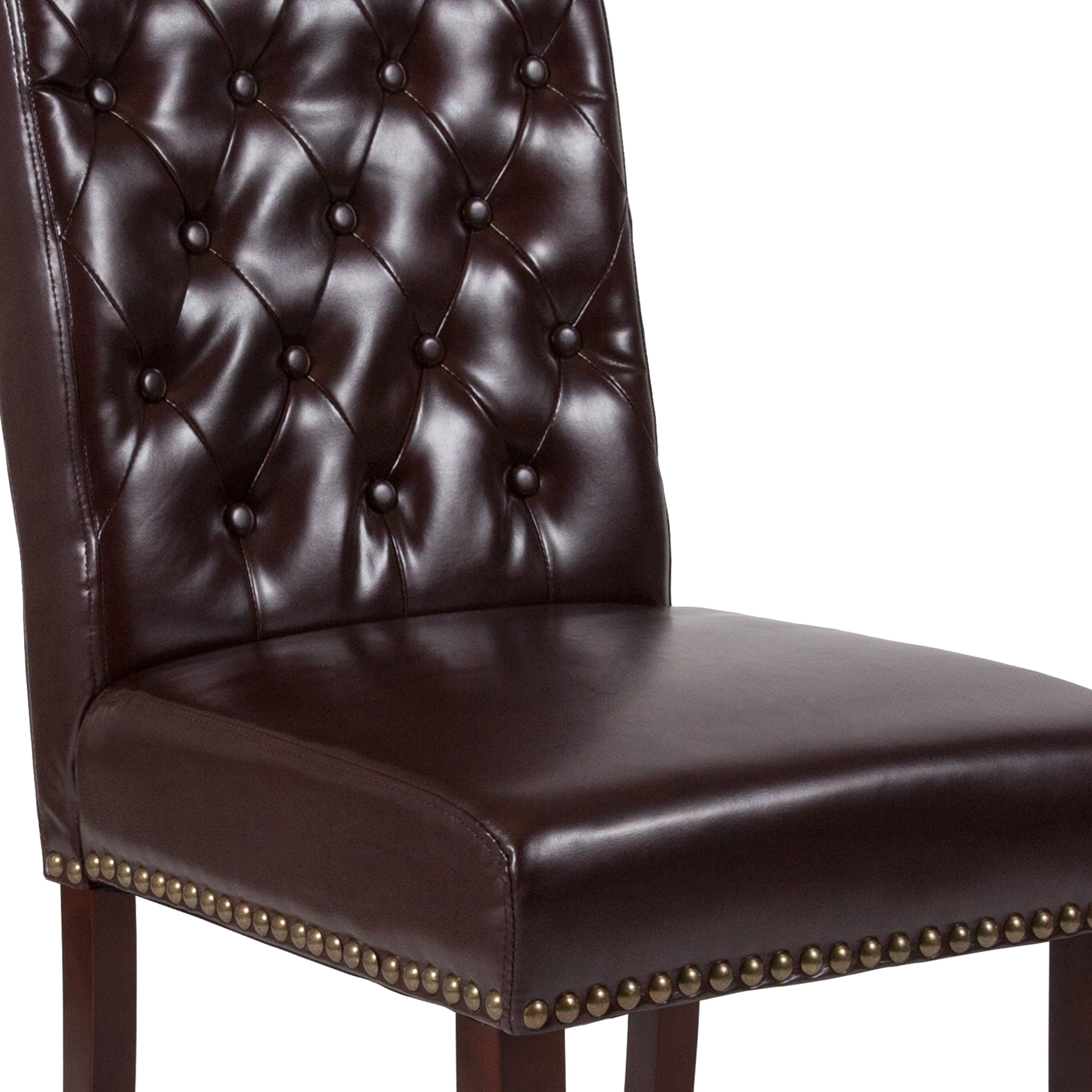 HERCULES Series Brown LeatherSoft Parsons Chair with Rolled Back, Accent Nail Trim and Walnut Finish