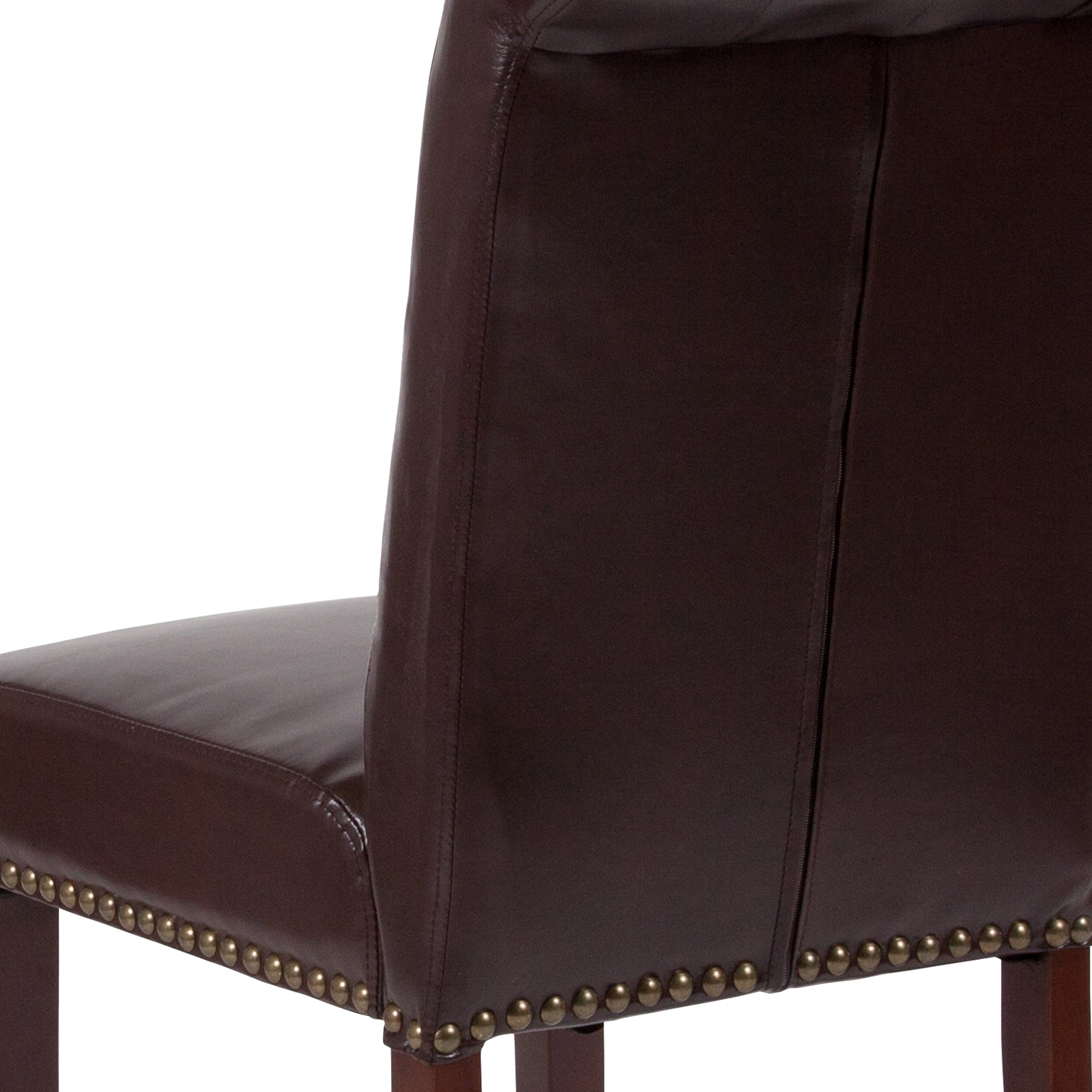 HERCULES Series Brown LeatherSoft Parsons Chair with Rolled Back, Accent Nail Trim and Walnut Finish