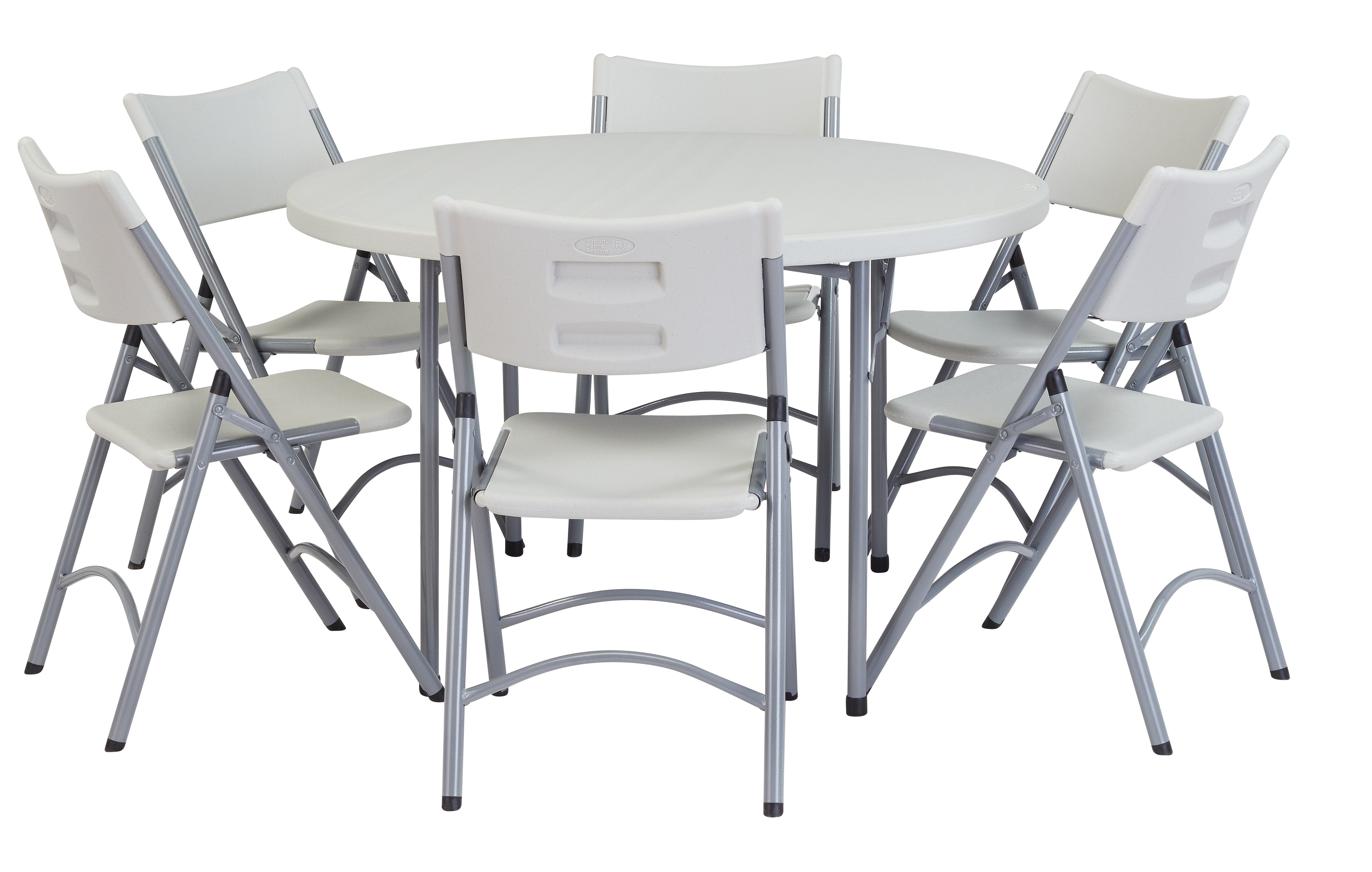 NPS® 48" Heavy Duty Round Folding Table, Surface Color: Speckled Grey, Frame Color: Grey
