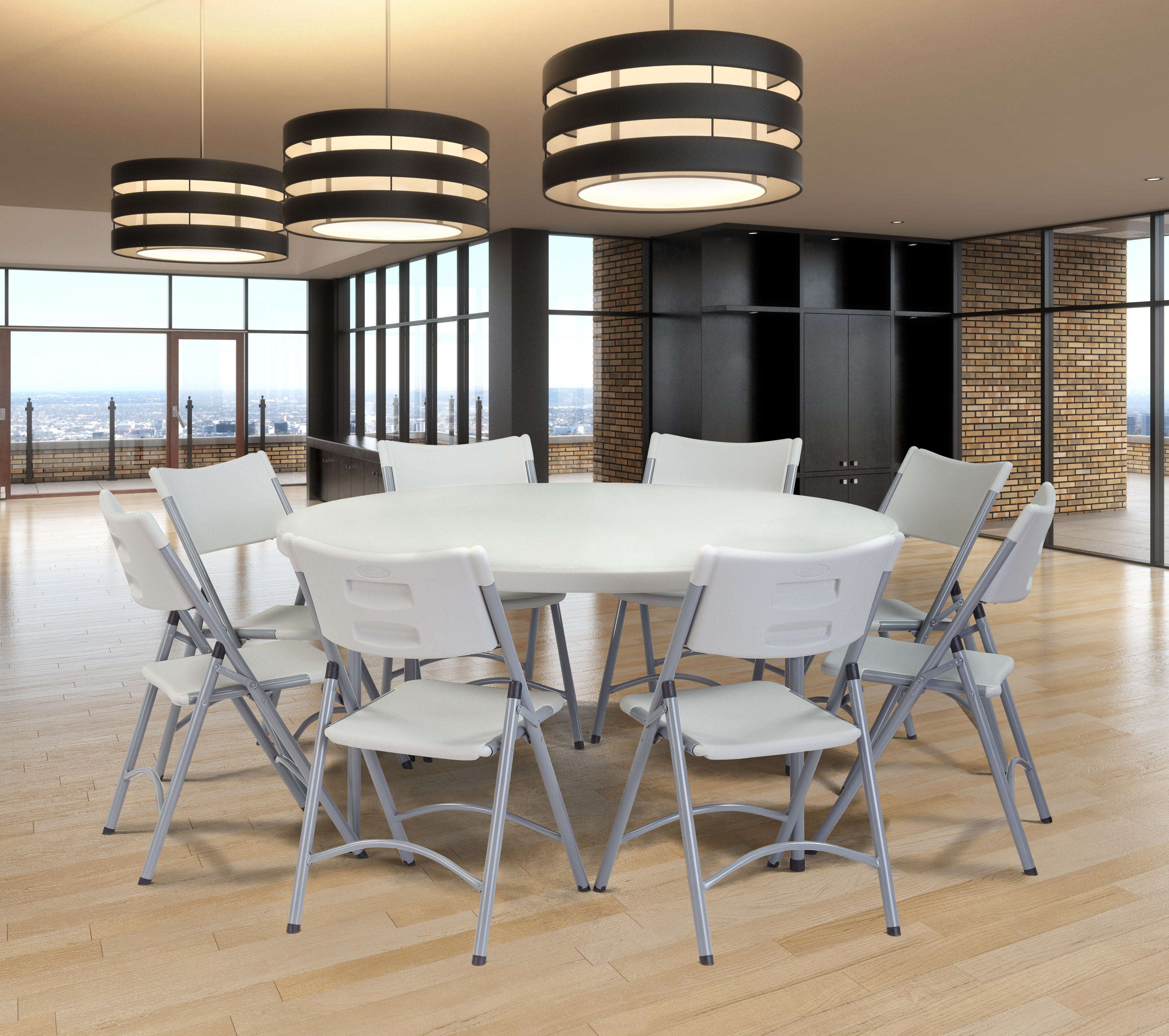 NPS® 60" Heavy Duty Round Folding Table, Surface Color: Speckled Grey, Frame Color: Grey