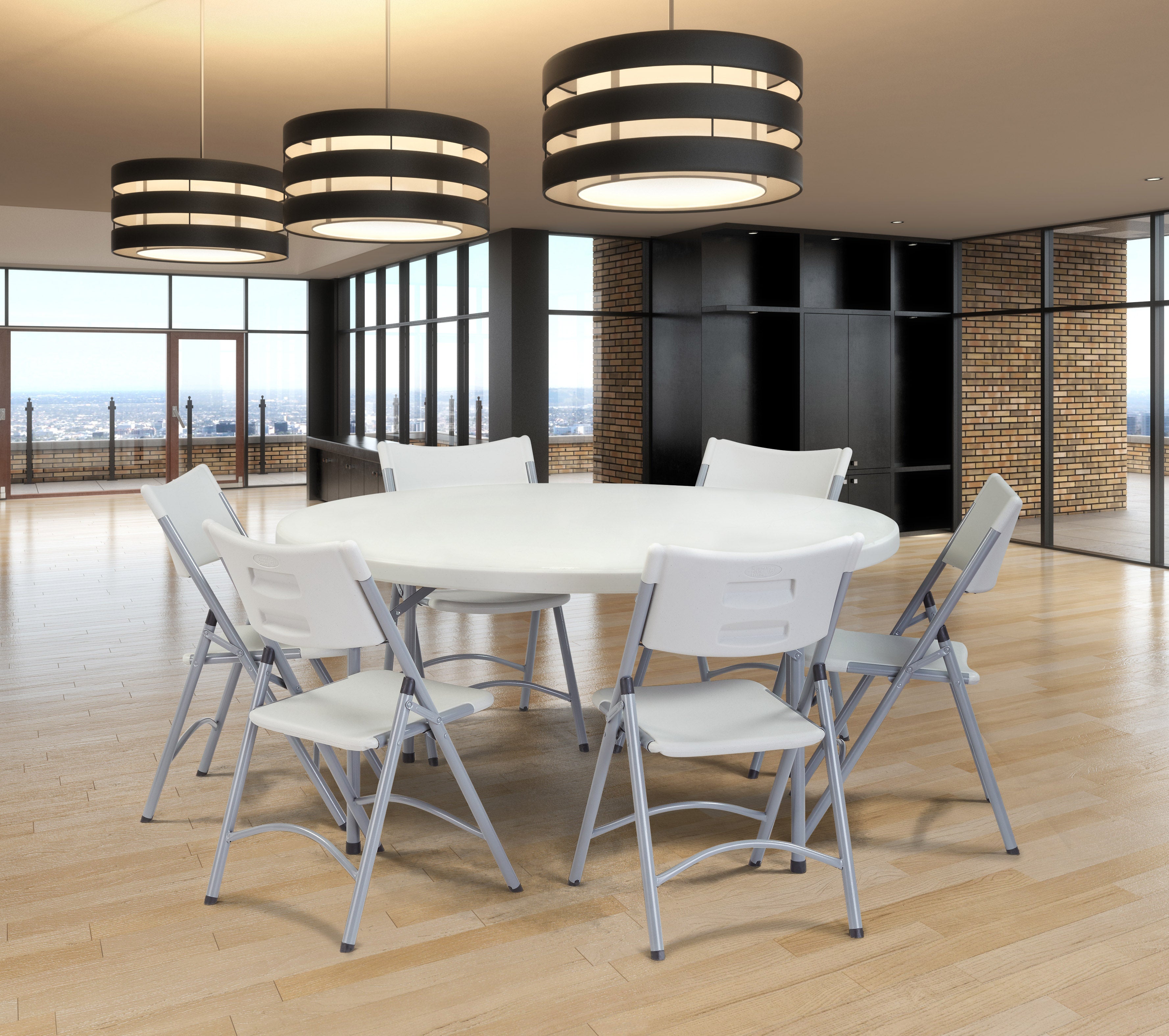 NPS® 60" Heavy Duty Round Folding Table, Surface Color: Speckled Grey, Frame Color: Grey
