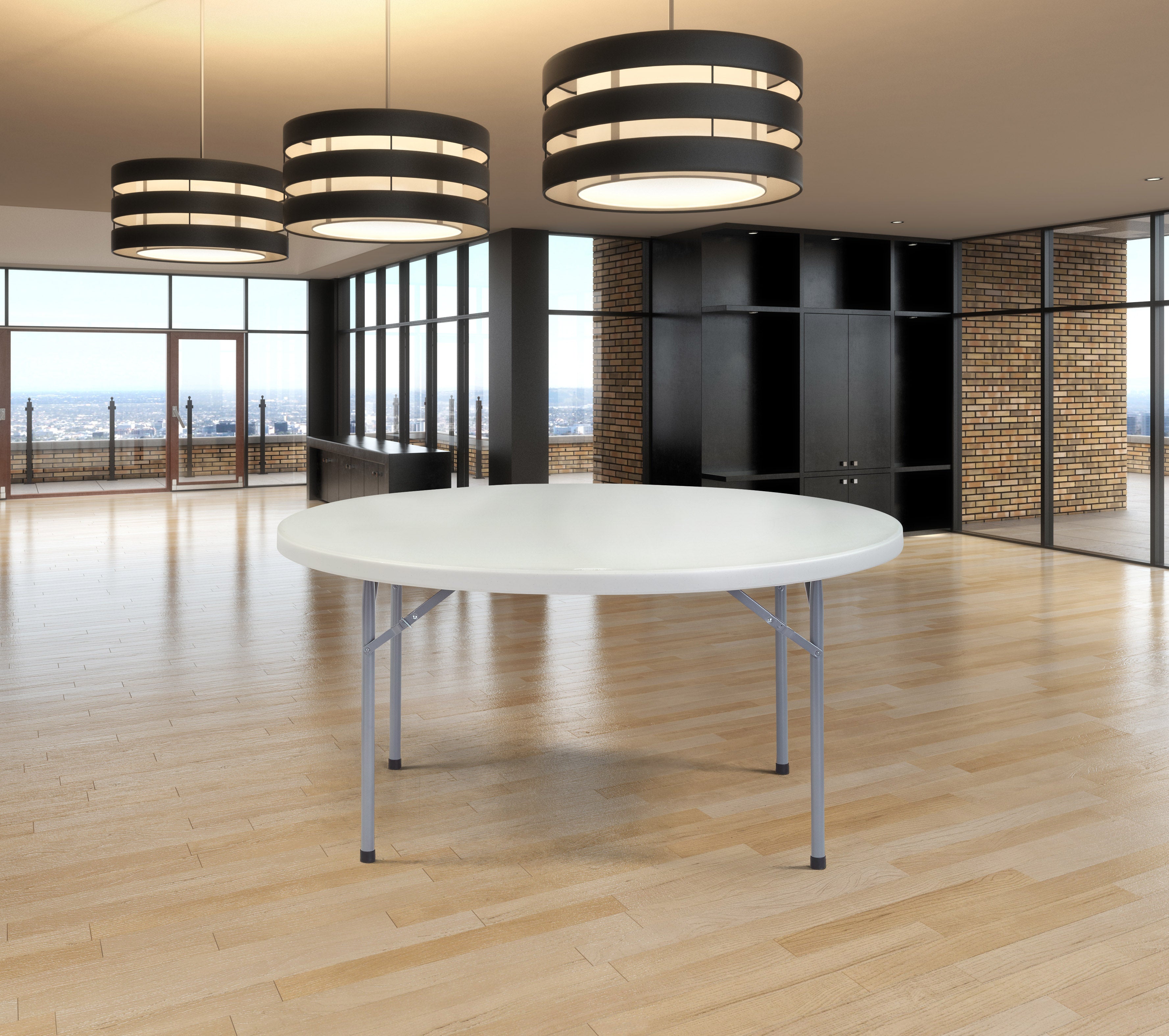 NPS® 60" Heavy Duty Round Folding Table, Surface Color: Speckled Grey, Frame Color: Grey