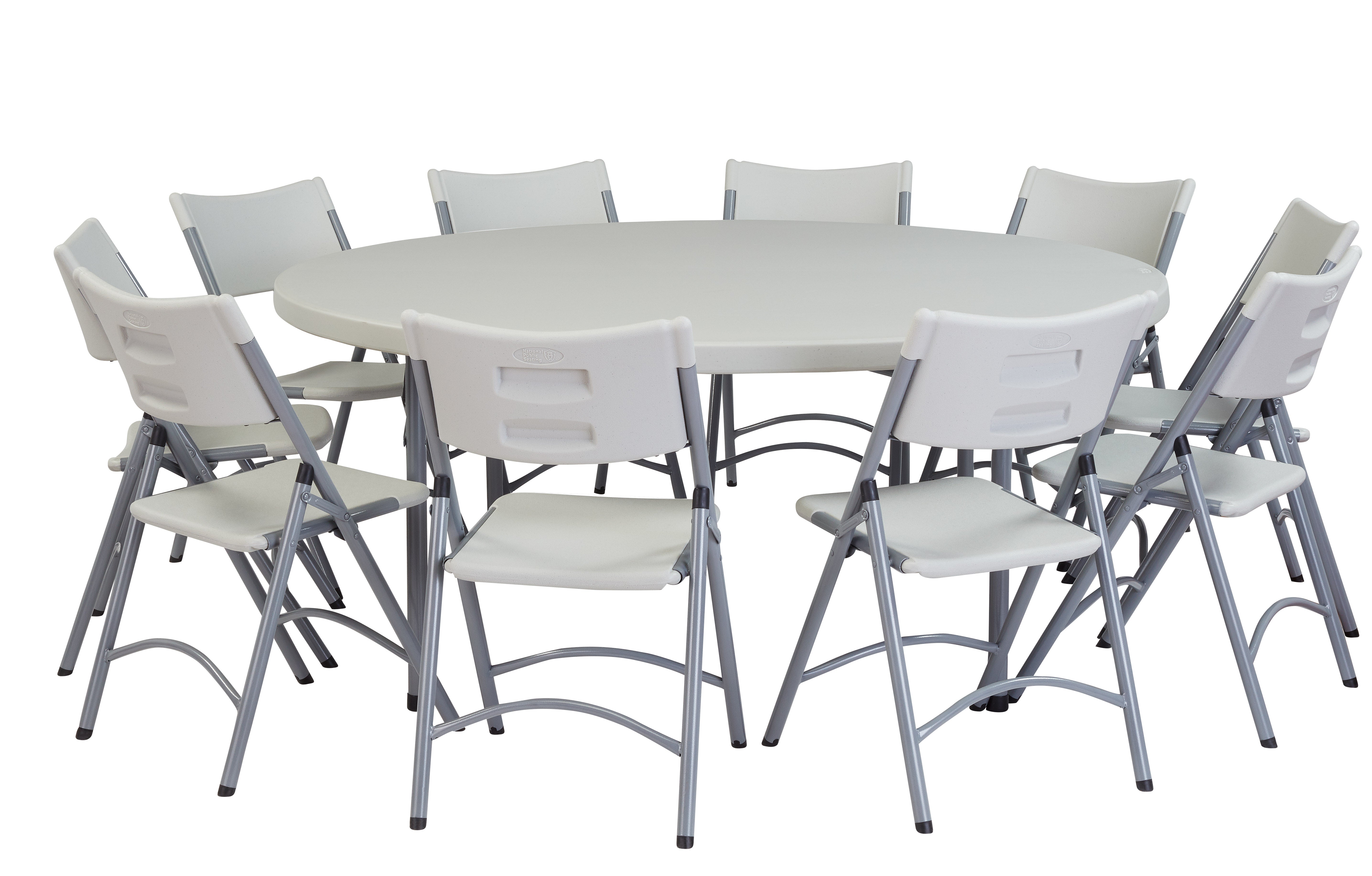 NPS® 71" Heavy Duty Round Folding Table, Surface Color: Speckled Grey, Frame Color: Grey