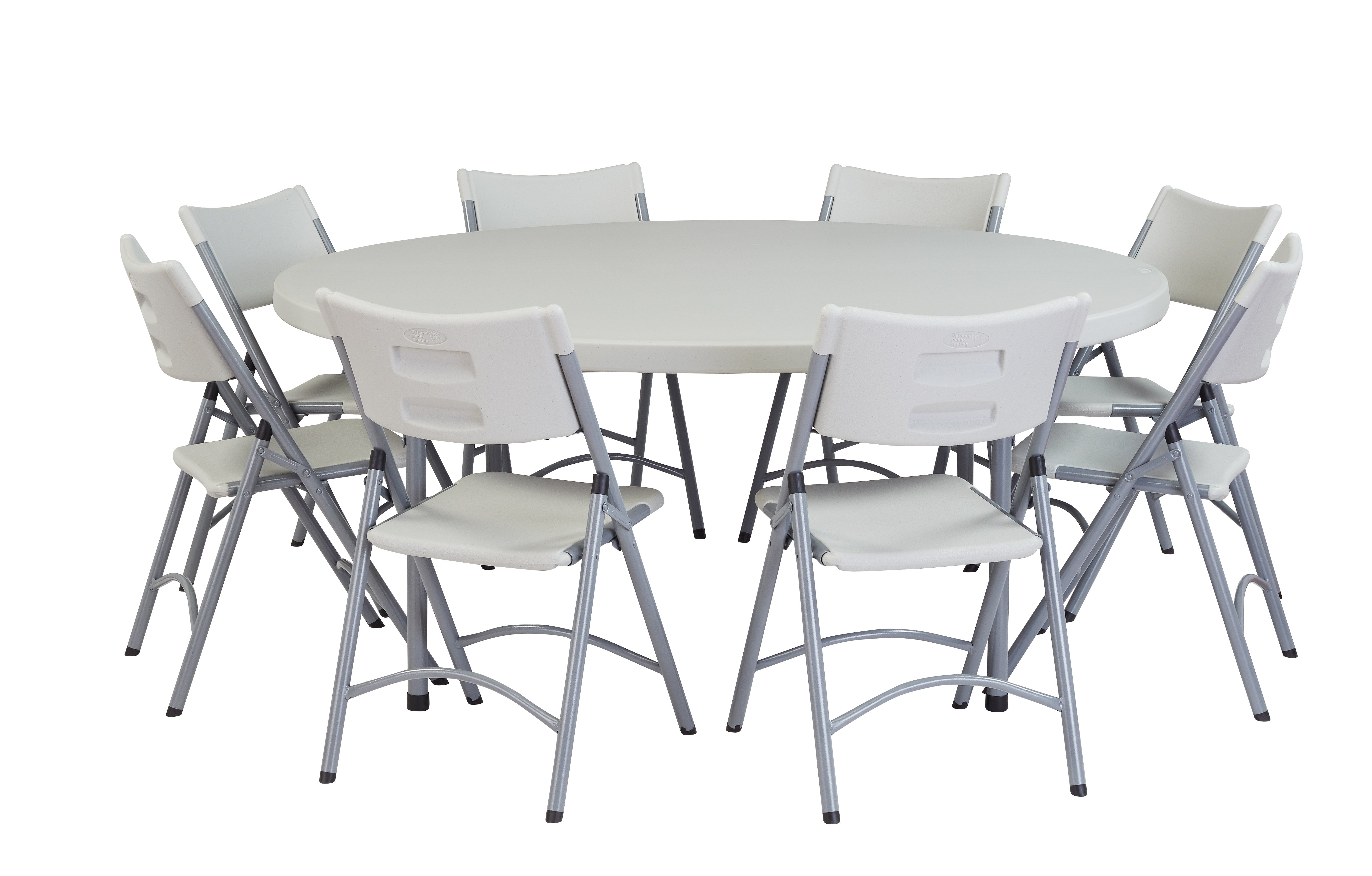 NPS® 71" Heavy Duty Round Folding Table, Surface Color: Speckled Grey, Frame Color: Grey