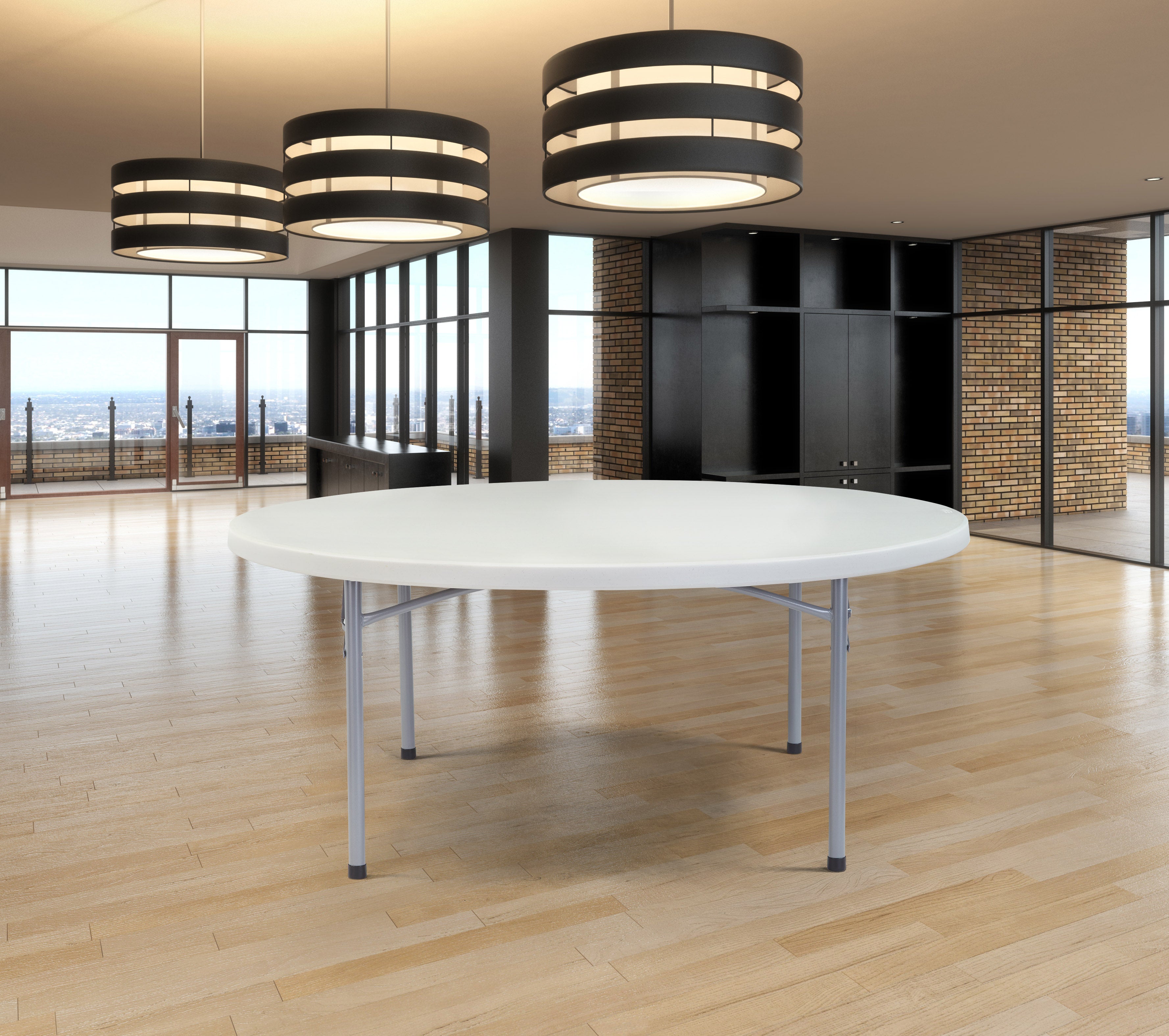 NPS® 71" Heavy Duty Round Folding Table, Surface Color: Speckled Grey, Frame Color: Grey