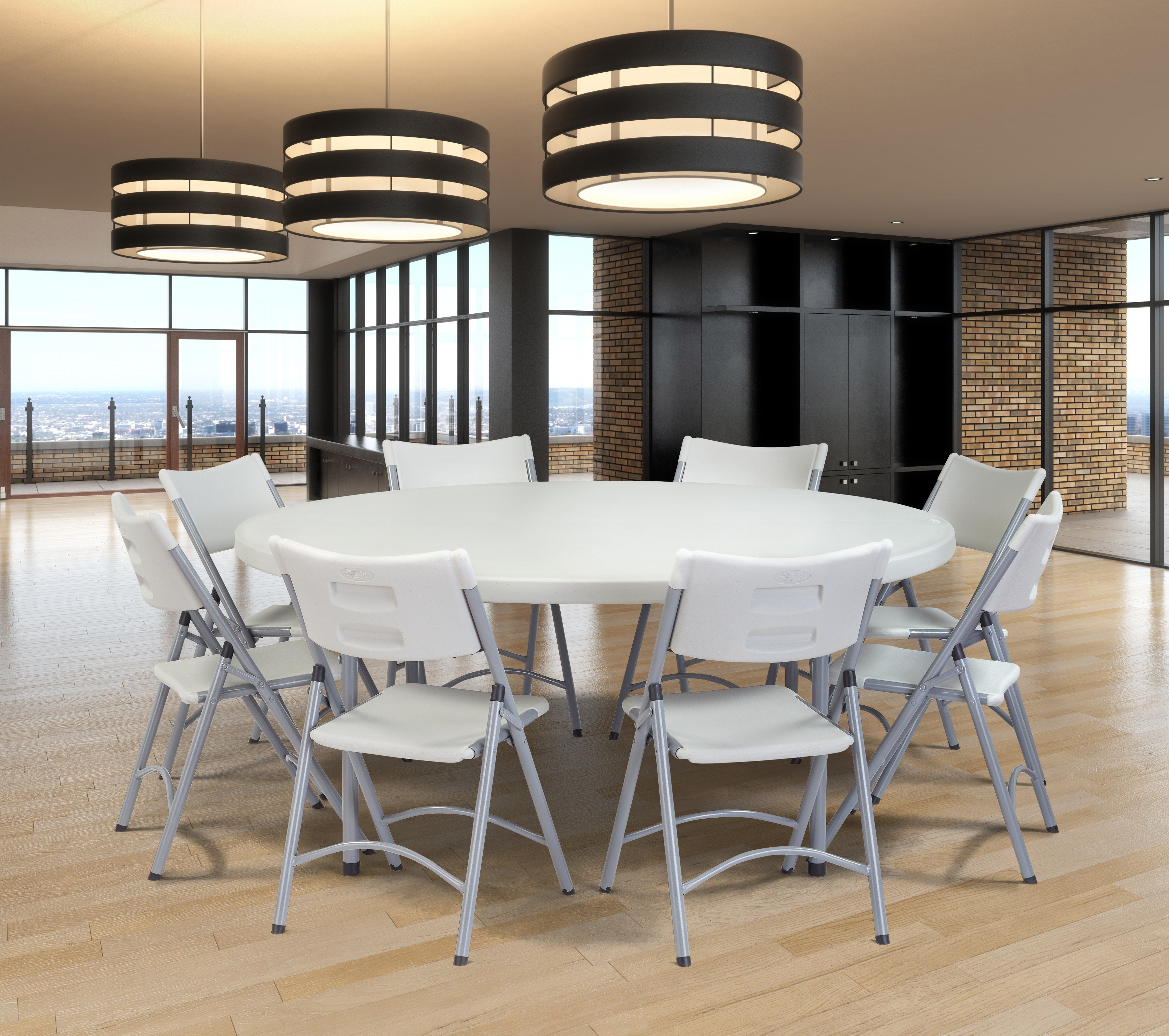 NPS® 71" Heavy Duty Round Folding Table, Surface Color: Speckled Grey, Frame Color: Grey