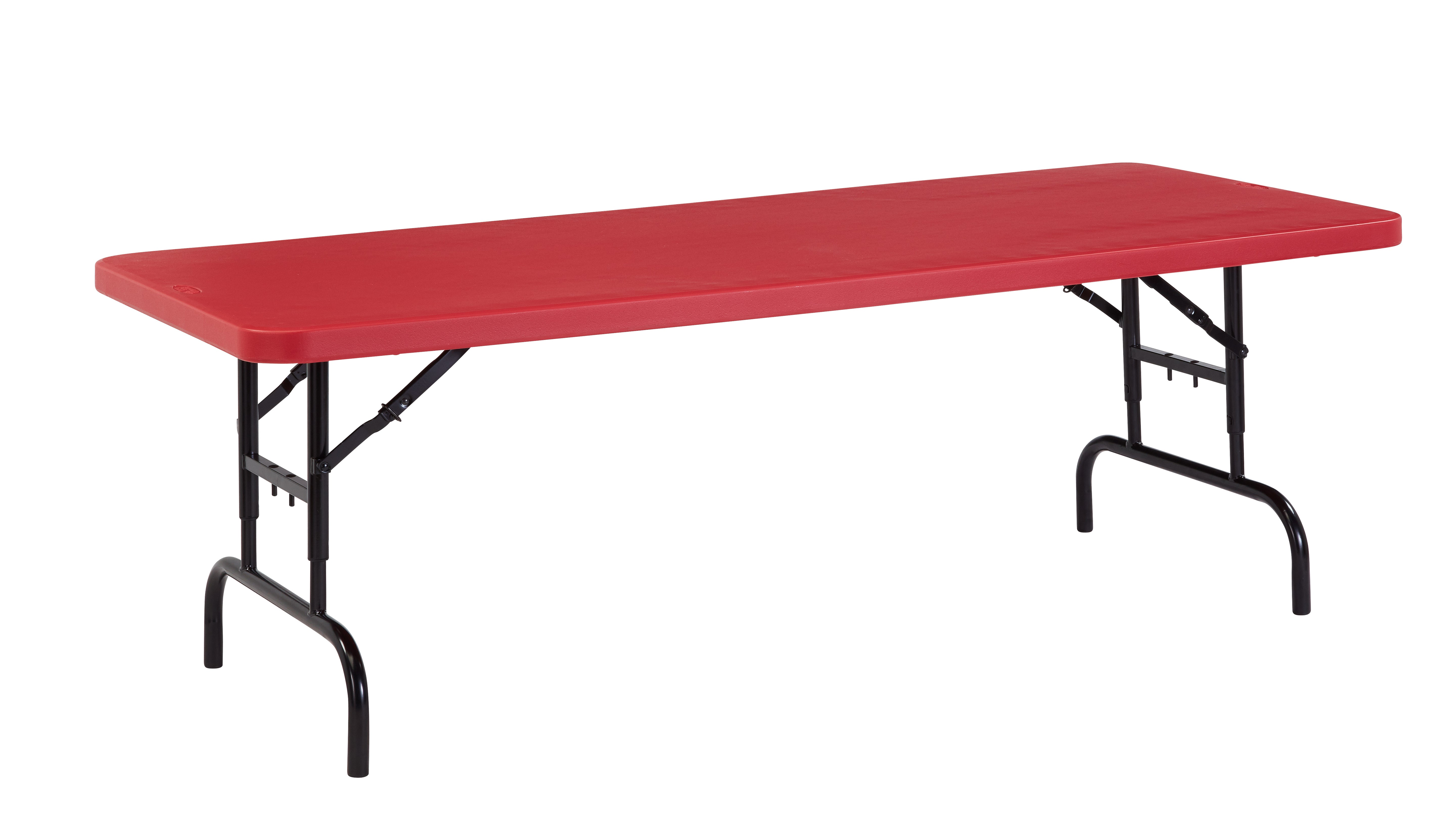 NPS® 30" x 72" Height Adjustable Heavy Duty Folding Table, Surface Color: Red, Frame Color: Black