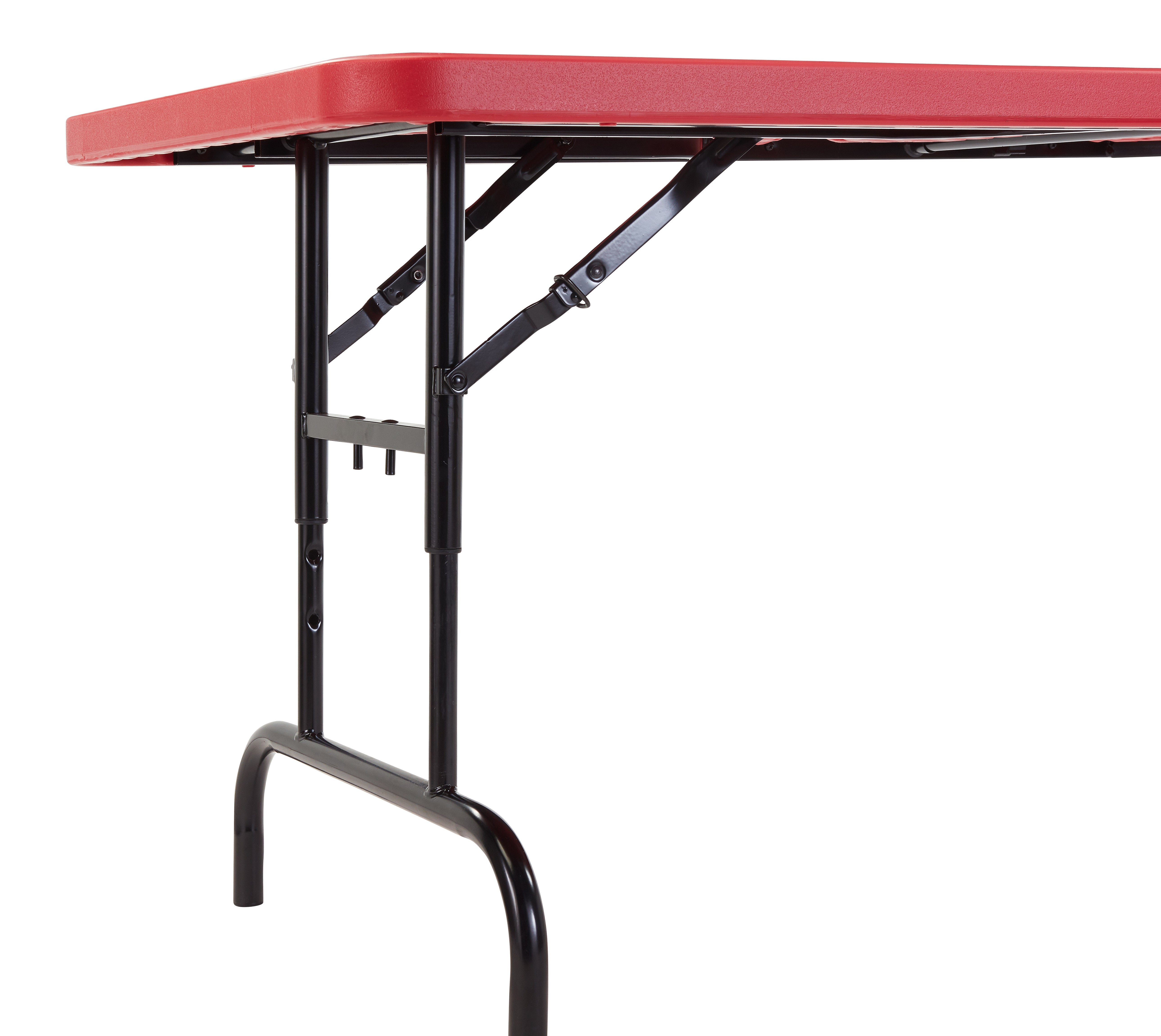 NPS® 30" x 72" Height Adjustable Heavy Duty Folding Table, Surface Color: Red, Frame Color: Black