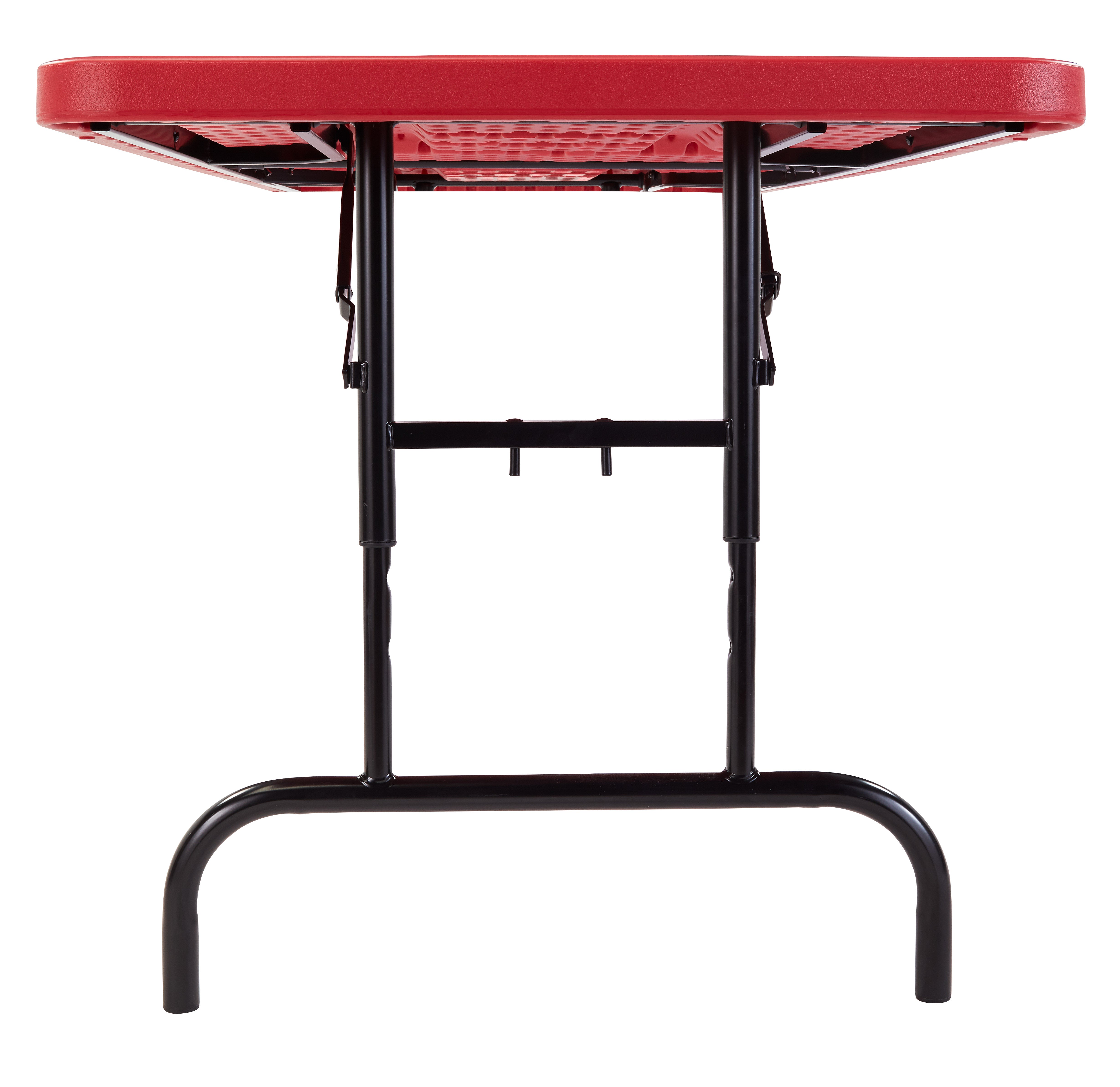 NPS® 30" x 72" Height Adjustable Heavy Duty Folding Table, Surface Color: Red, Frame Color: Black