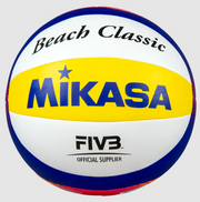 Outdoor Volleyball, Varsity Series - Beach Classic, Curved 10 Panel Design, Olympic Replica, Soft Stitched  Cover, Blue/Yellow/White