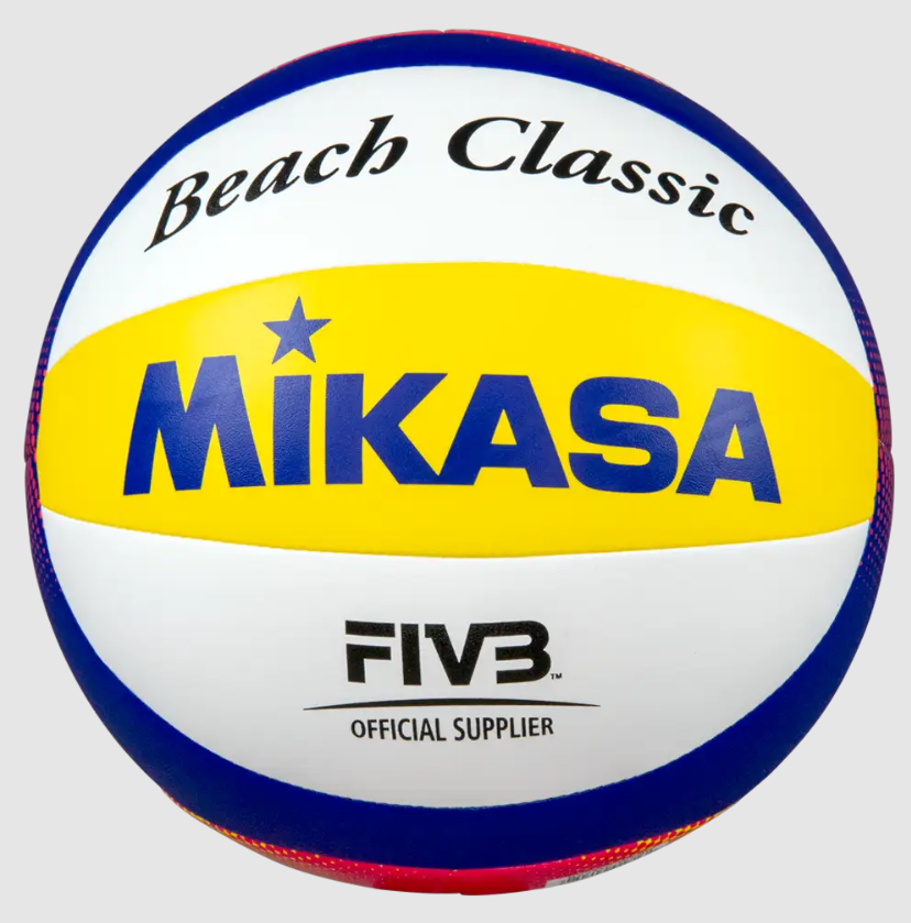 Outdoor Volleyball, Varsity Series - Beach Classic, Curved 10 Panel Design, Olympic Replica, Soft Stitched  Cover, Blue/Yellow/White
